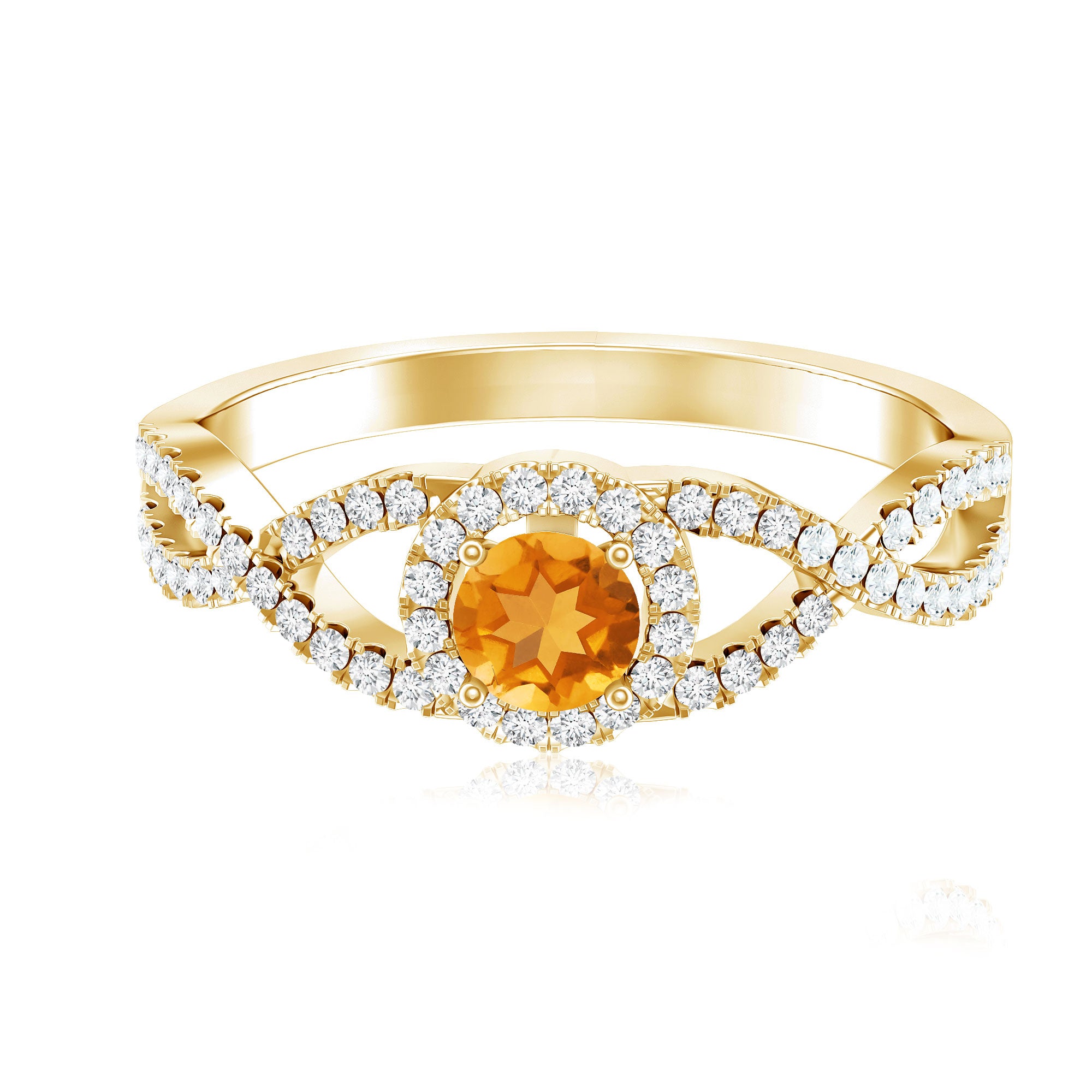 Natural Citrine Diamond Engagement Ring with Criss Cross Shank AAA - Rosec Jewels