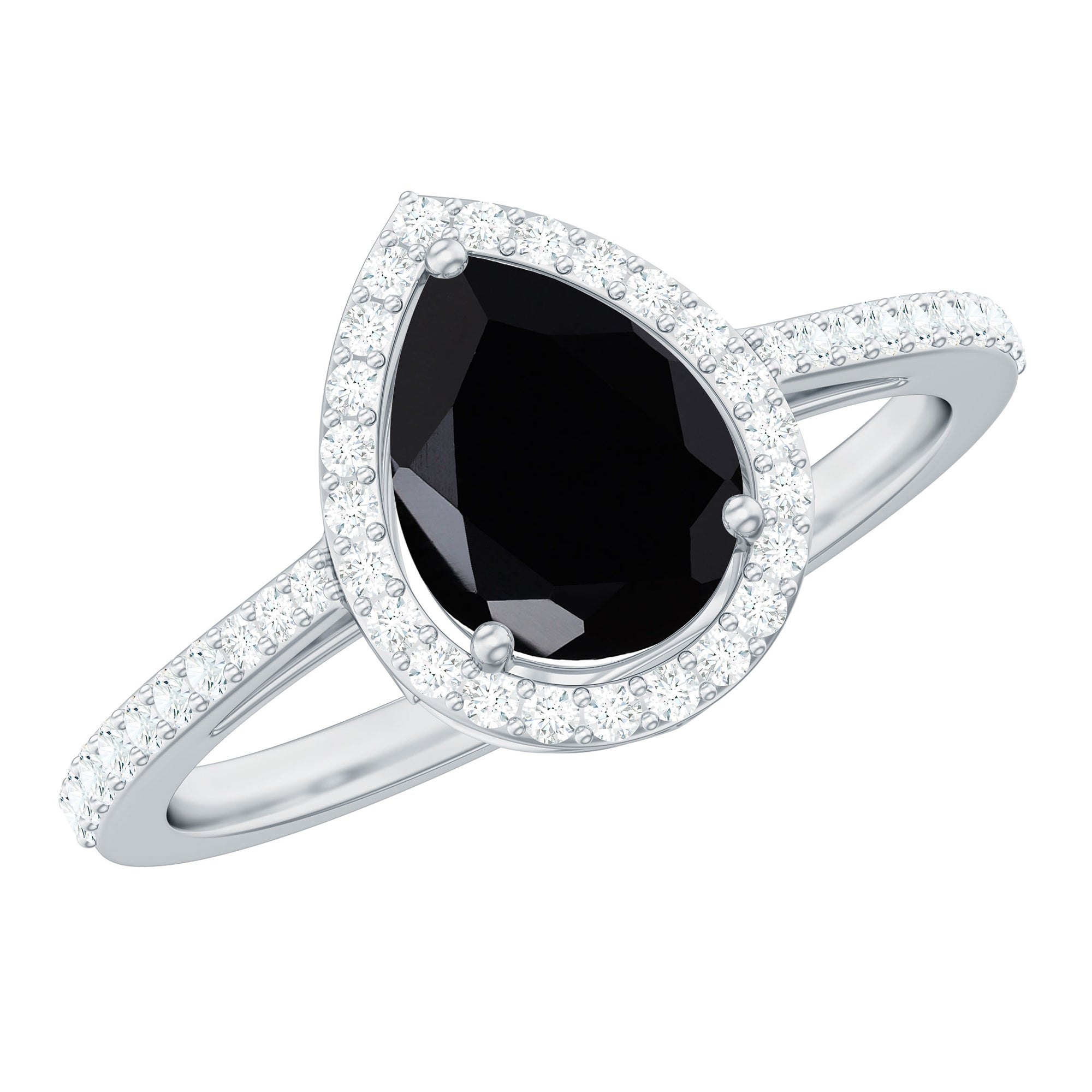 1.25 CT Minimal Black Spinel Engagement Ring with Diamond Accent