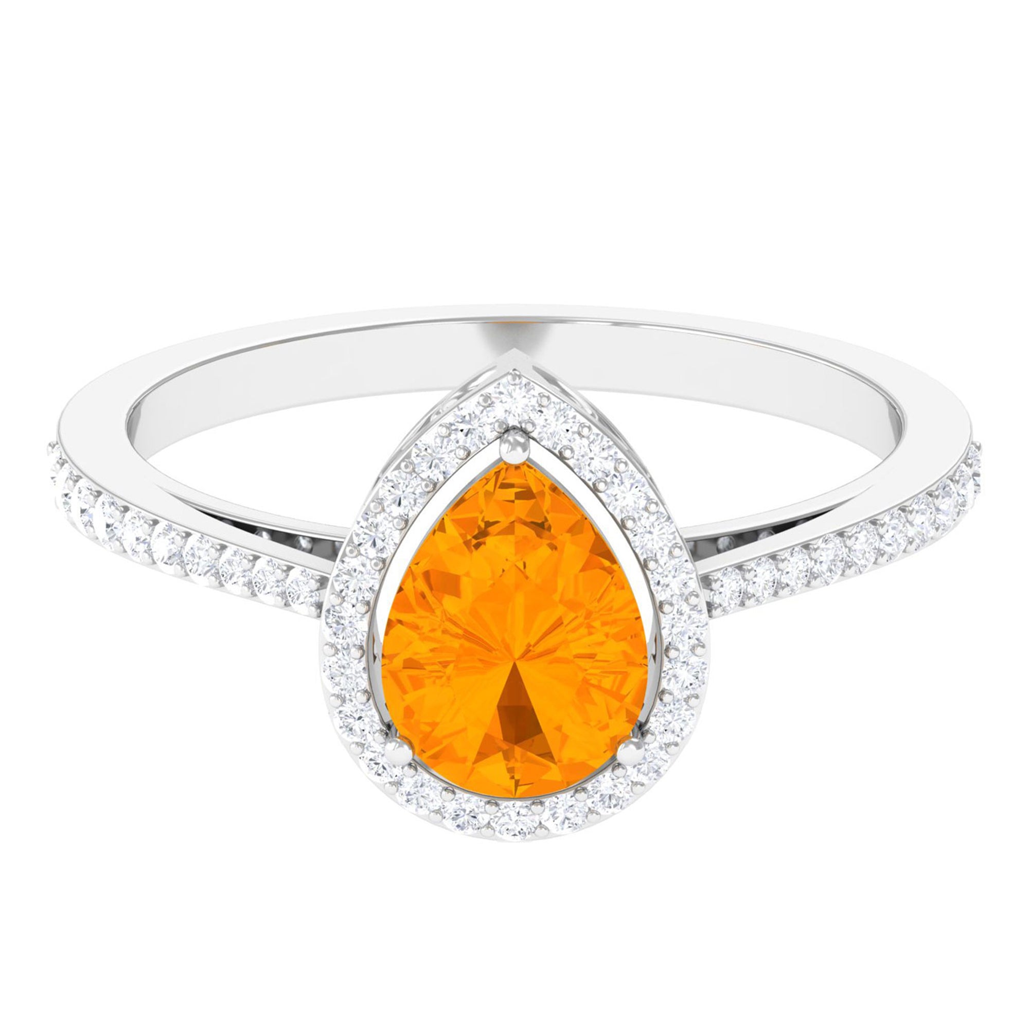 Rosec Jewels-Real 0.6 Carat Fire Opal Teardrop Engagement Ring with Diamond Halo