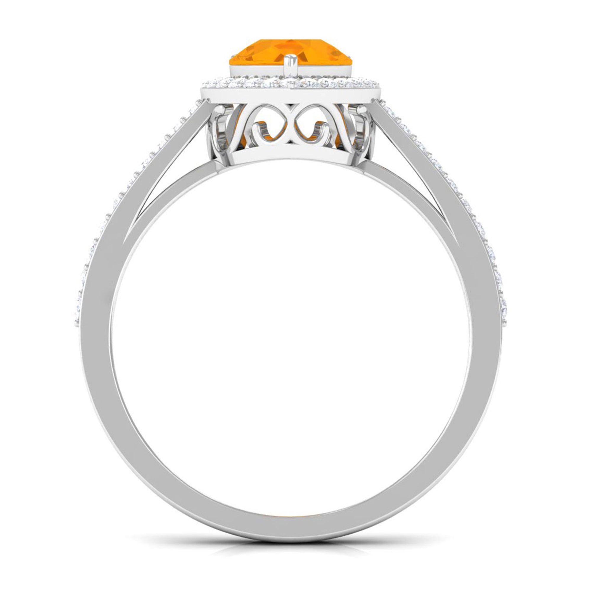 Rosec Jewels-Real 0.6 Carat Fire Opal Teardrop Engagement Ring with Diamond Halo