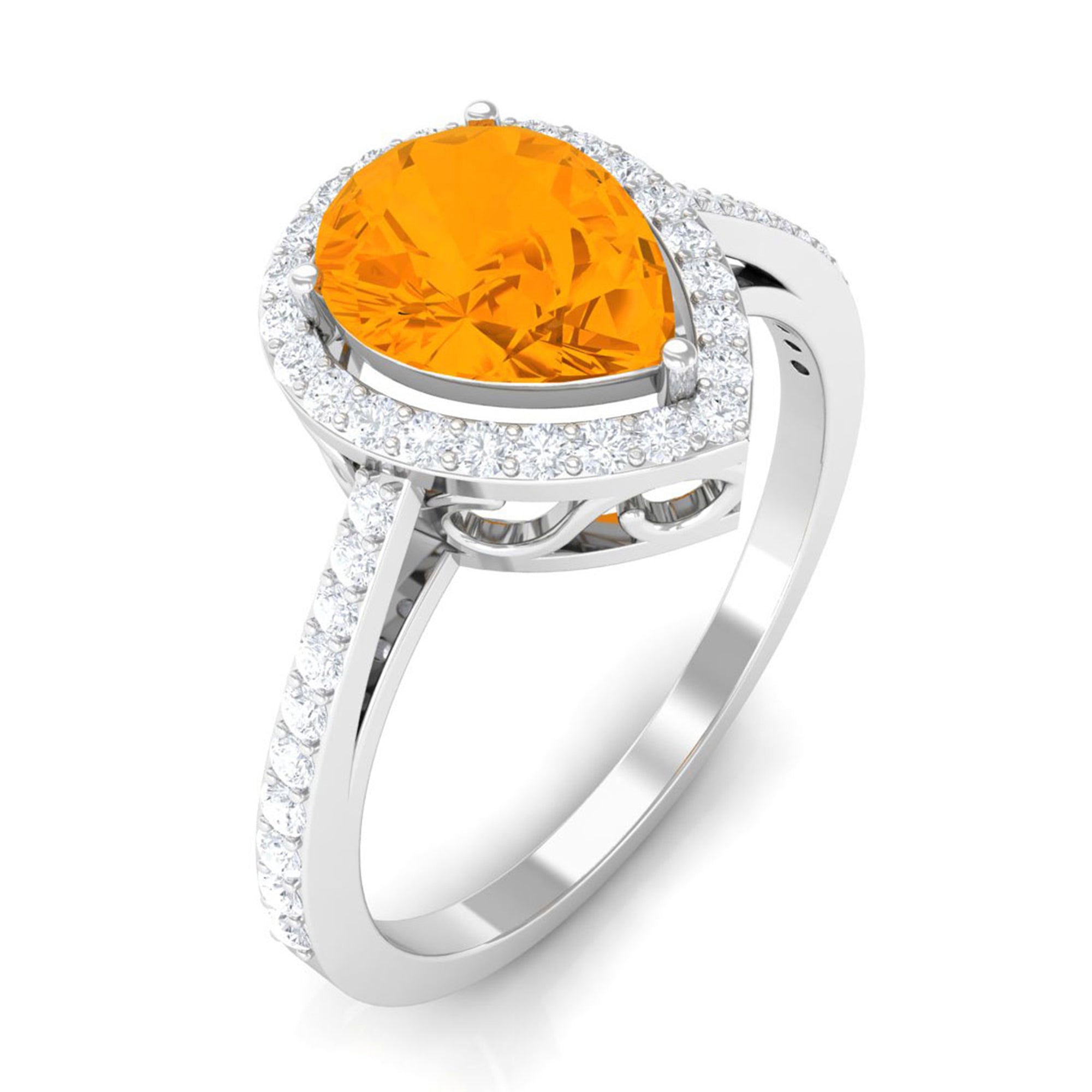Rosec Jewels-Real 0.6 Carat Fire Opal Teardrop Engagement Ring with Diamond Halo