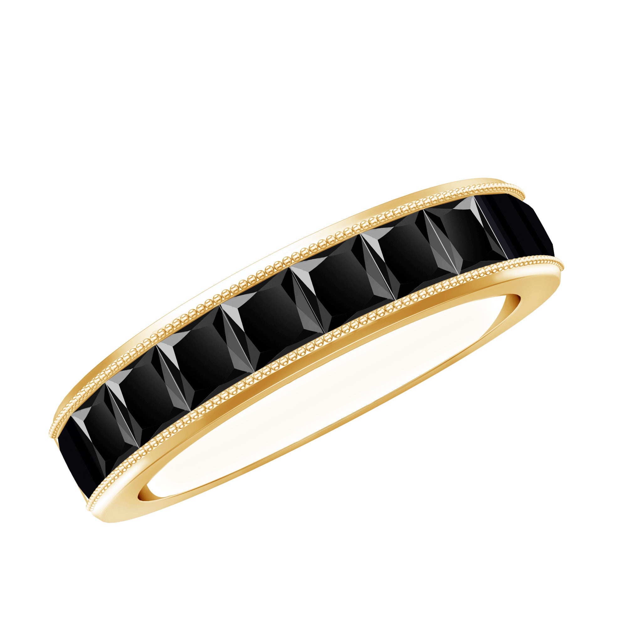 Princess Cut Black Spinel Half Eternity Band Ring AAA - Rosec Jewels