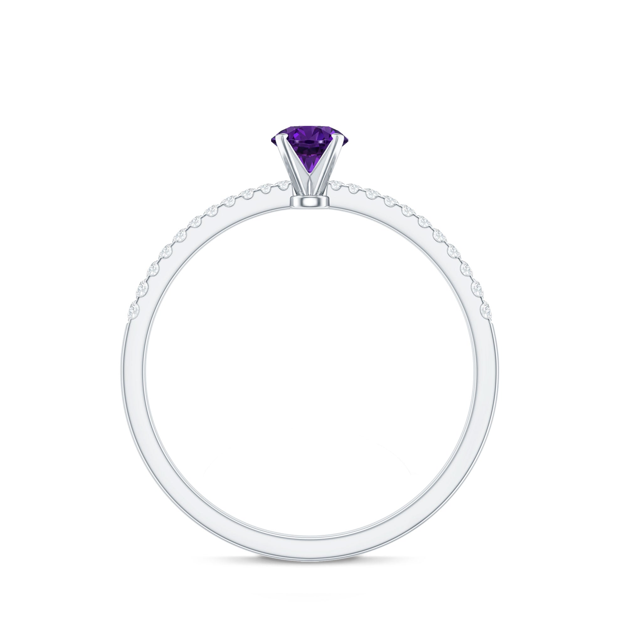 Real Amethyst Promise Ring with Diamond for Women AAA - Rosec Jewels