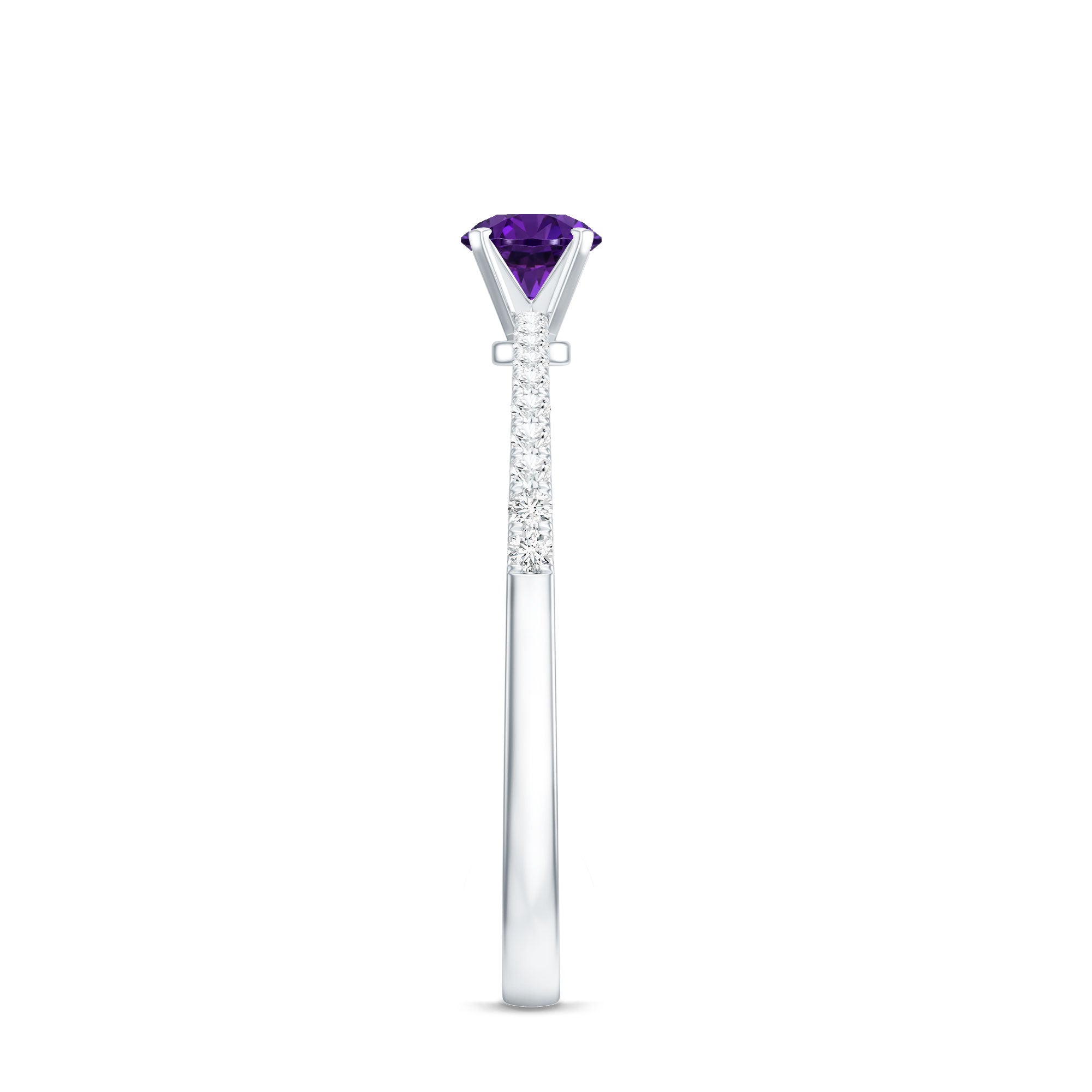 Real Amethyst Promise Ring with Diamond for Women AAA - Rosec Jewels
