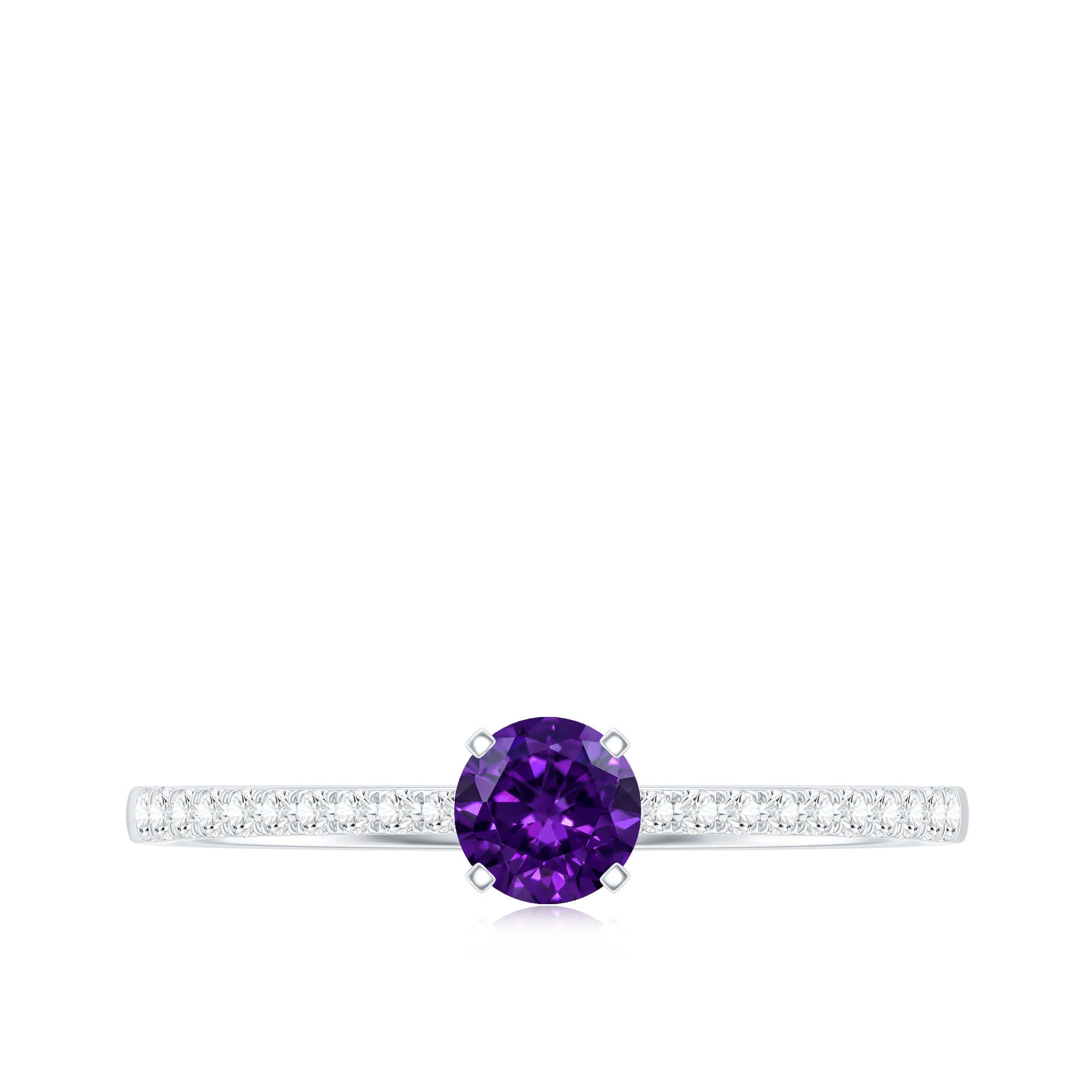 Real Amethyst Promise Ring with Diamond for Women AAA - Rosec Jewels