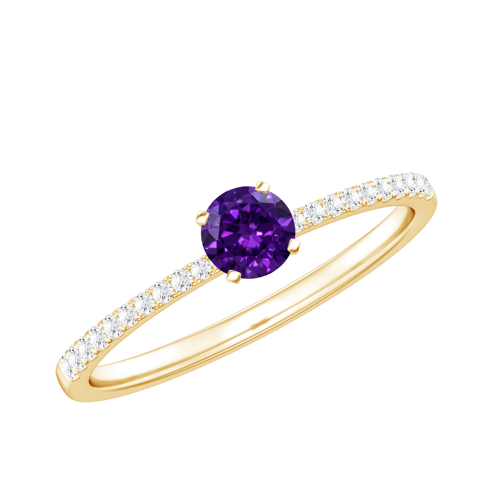 Real Amethyst Promise Ring with Diamond for Women AAA - Rosec Jewels