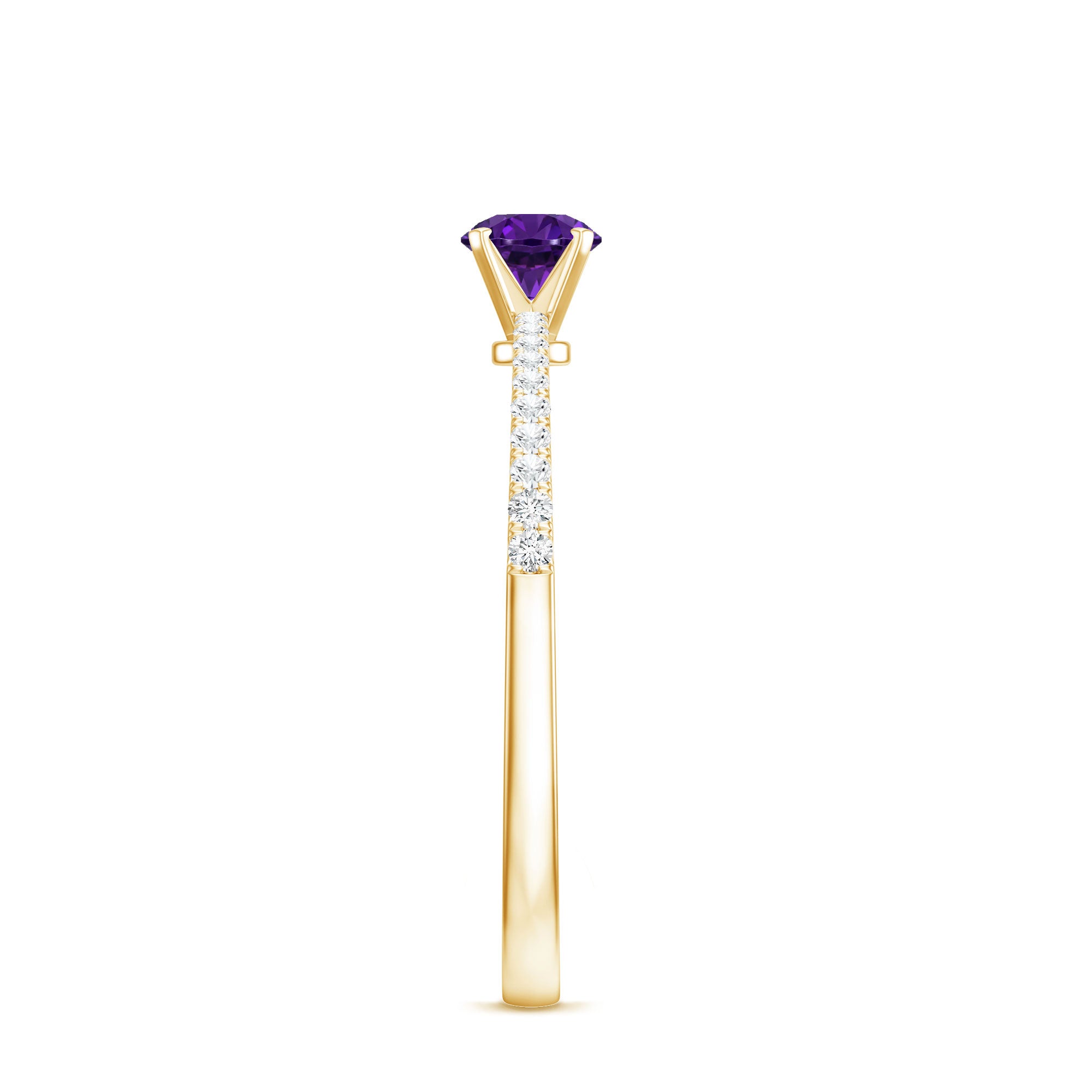 Real Amethyst Promise Ring with Diamond for Women AAA - Rosec Jewels