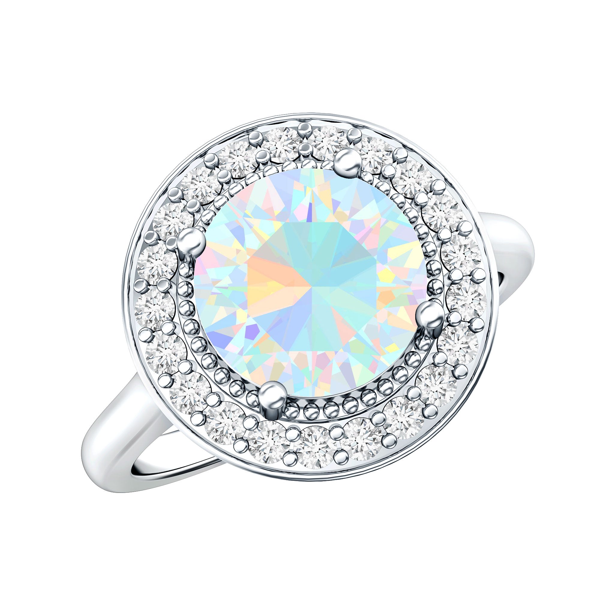 Vintage Inspired 8mm Ethiopian Opal Engagement Ring with Diamond Halo AAA - Rosec Jewels