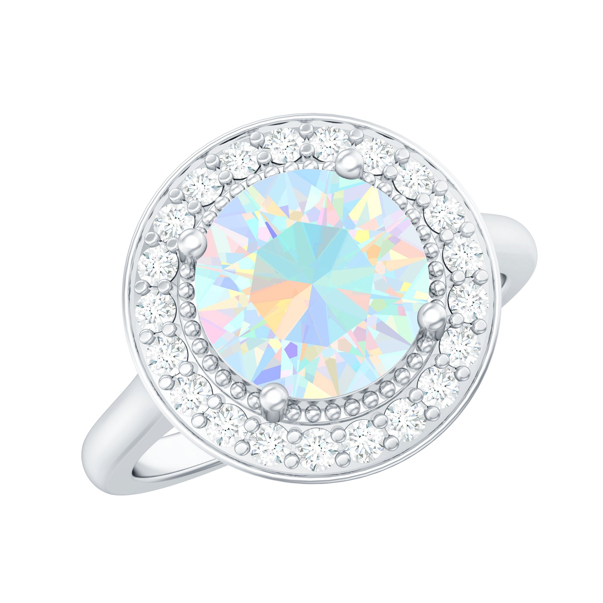 Vintage Inspired 8mm Opalescent Engagement Ring with Diamond Halo