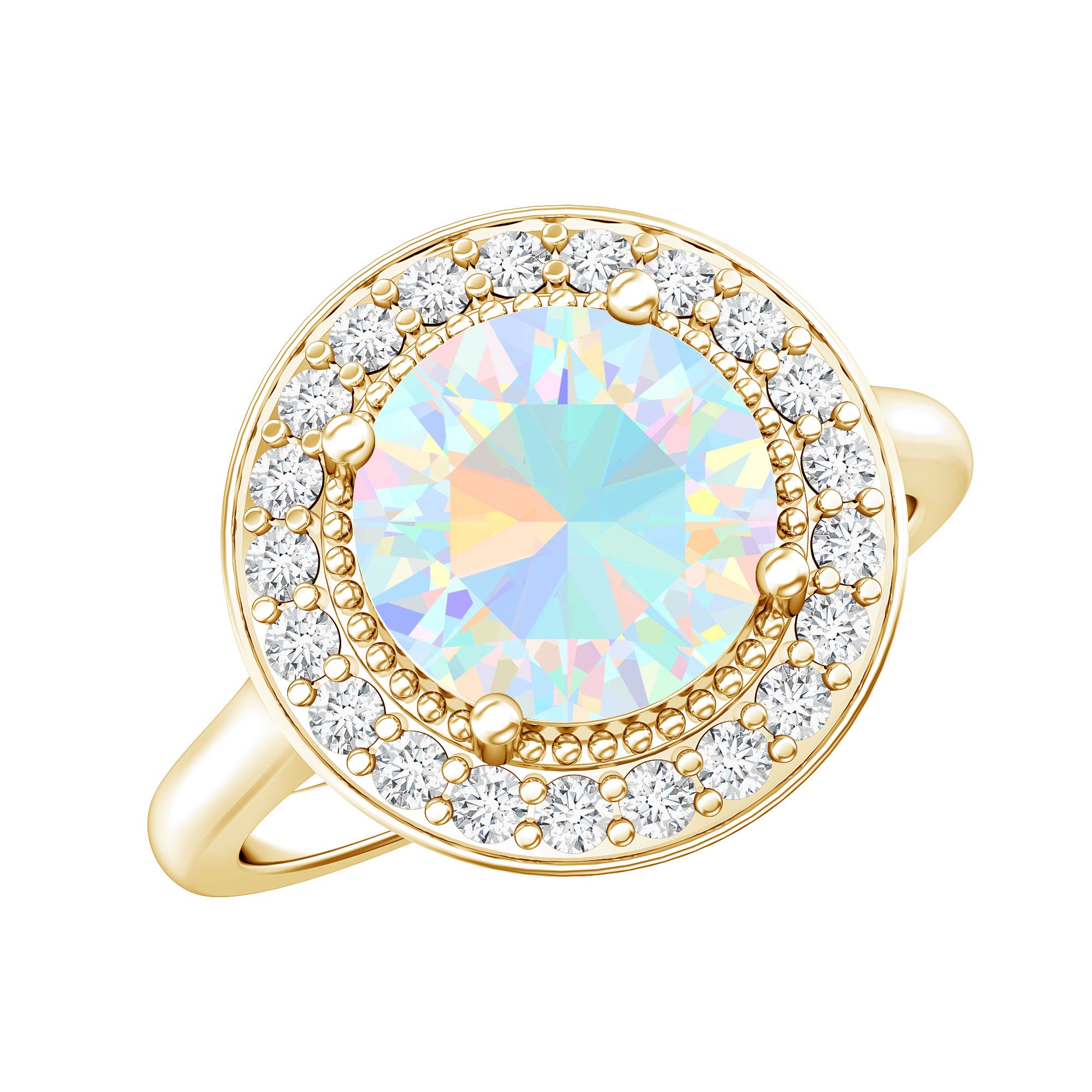 Vintage Inspired 2 Carat Opalescent Engagement Ring with Diamond Halo AAA - Rosec Jewels
