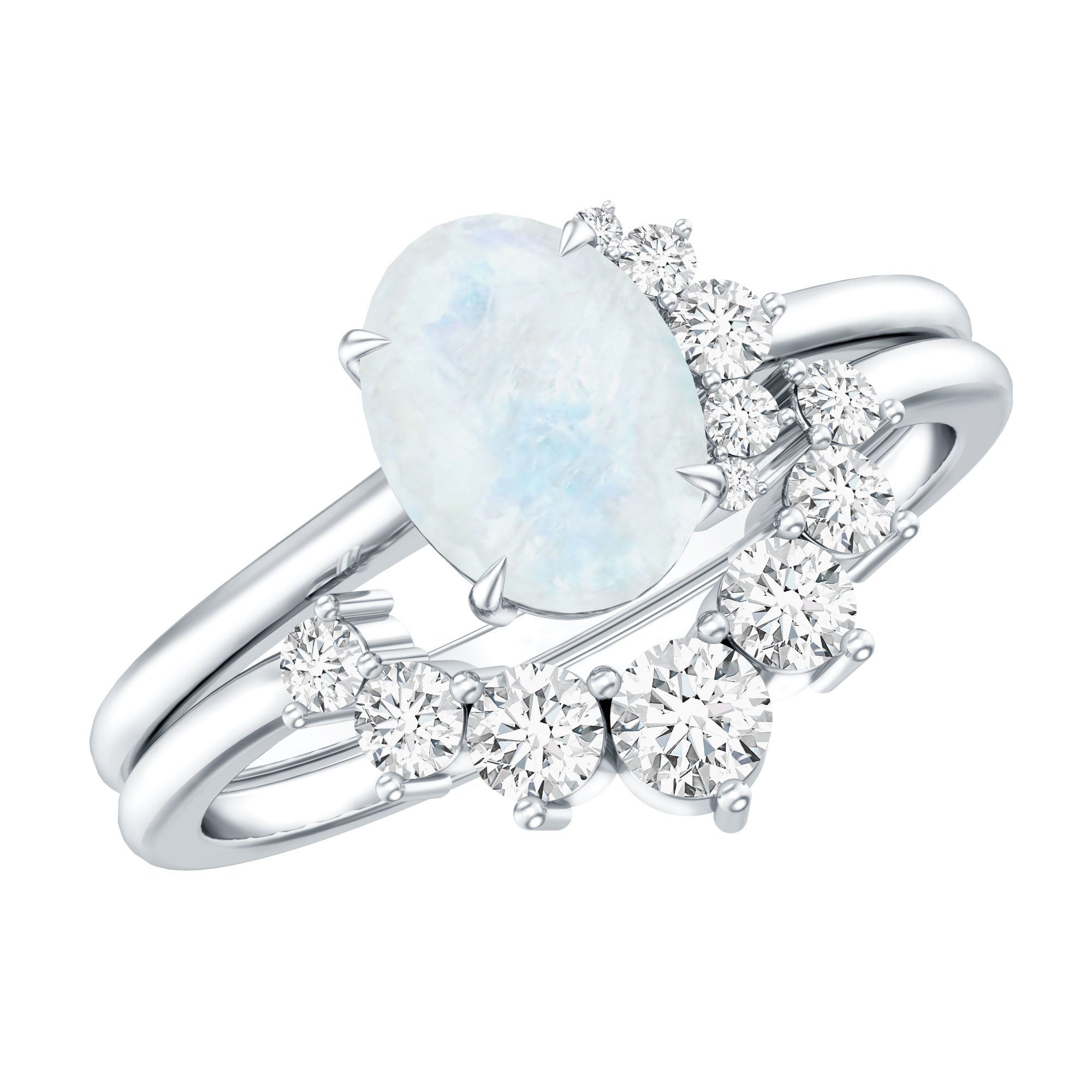 1.25 CT Moonstone and Diamond Engagement Enhancer Ring Set AAA - Rosec Jewels