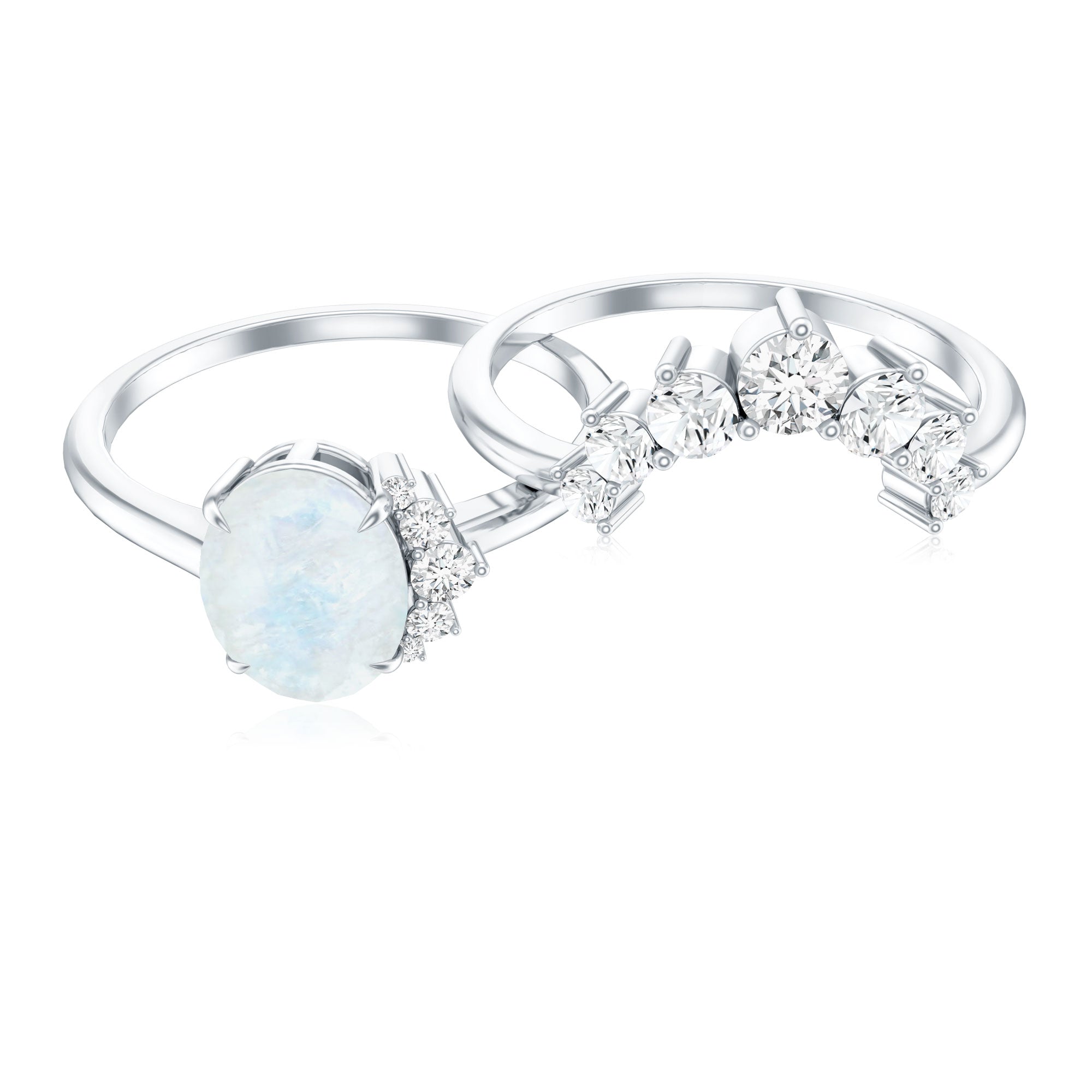 1.25 CT Moonstone and Diamond Engagement Enhancer Ring Set AAA - Rosec Jewels