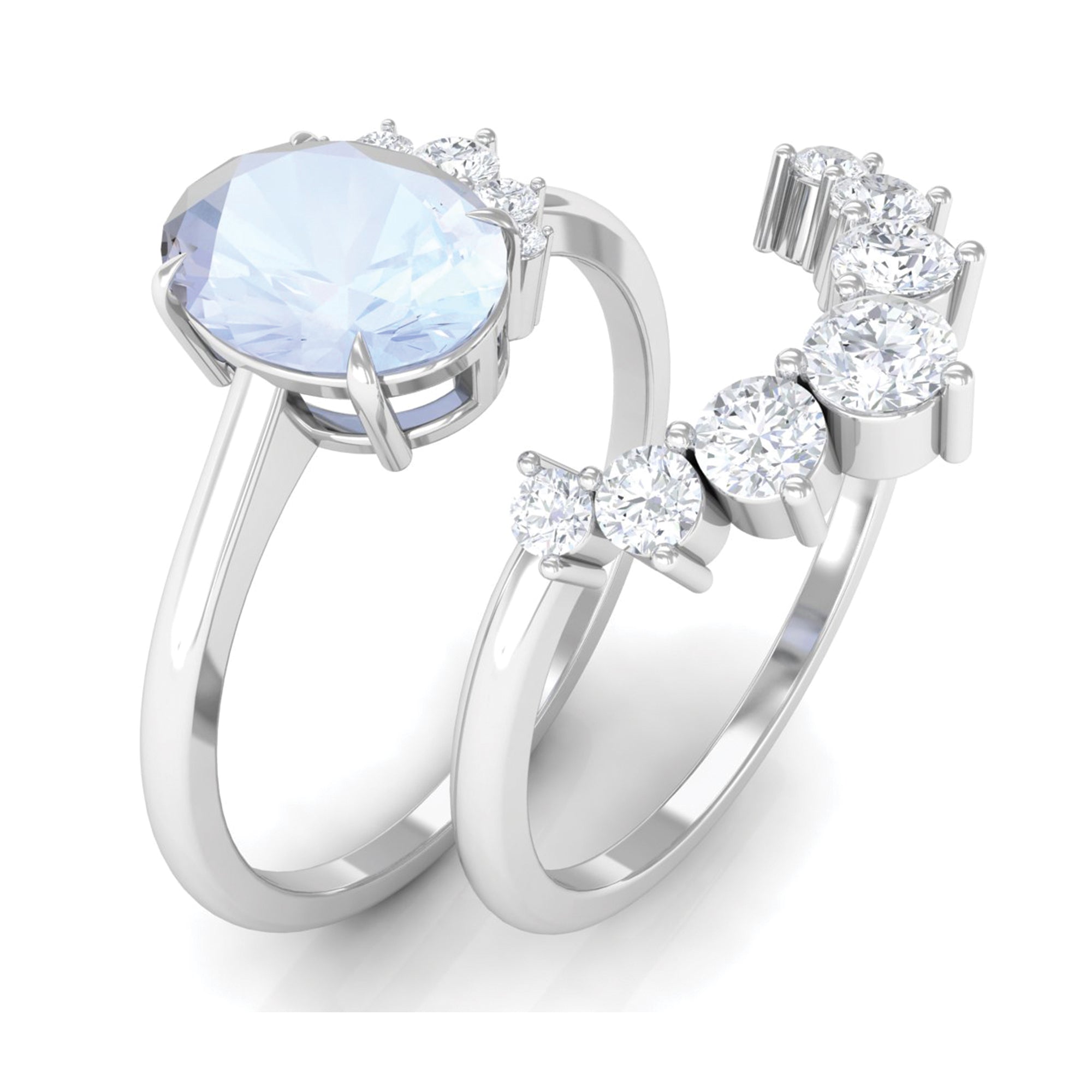 Rosec Jewels-1.25 CT Moonstone and Diamond Engagement Enhancer Ring Set