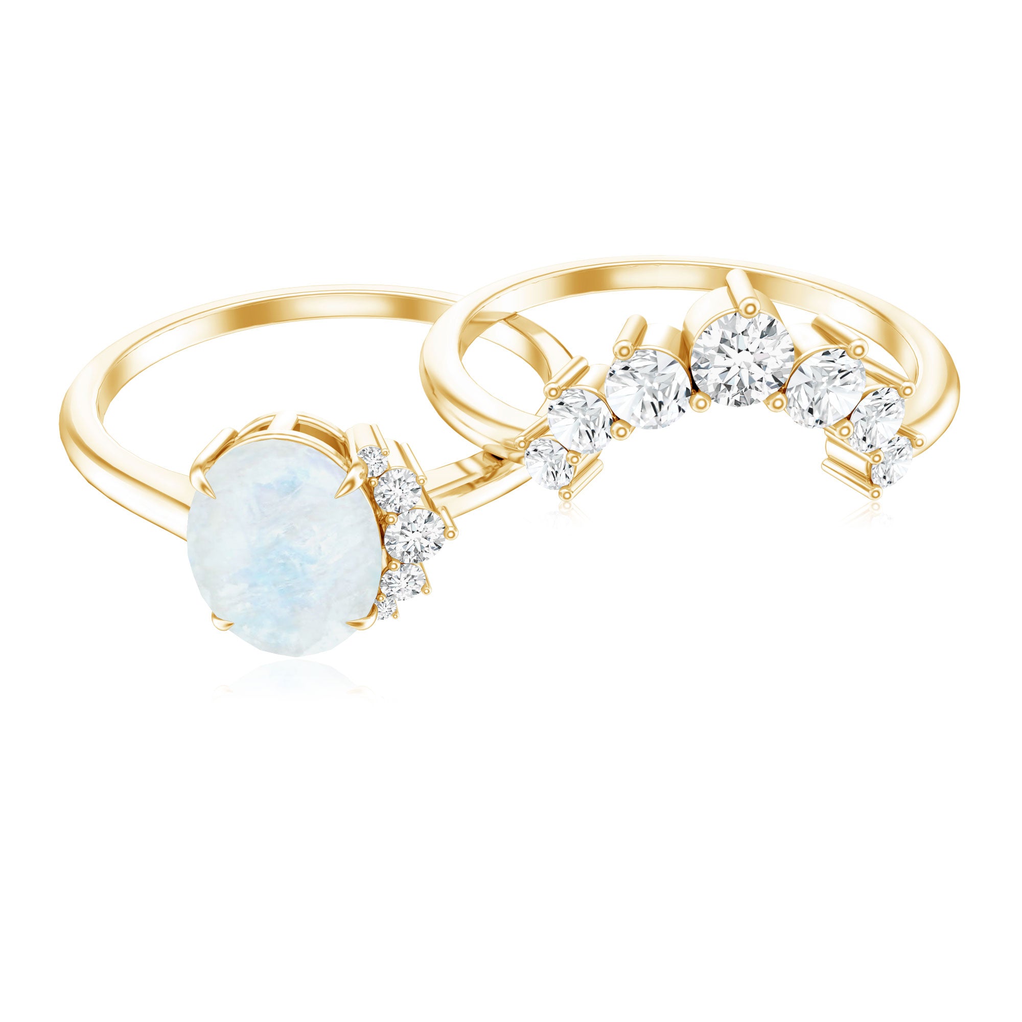 1.25 CT Moonstone and Diamond Engagement Enhancer Ring Set AAA - Rosec Jewels