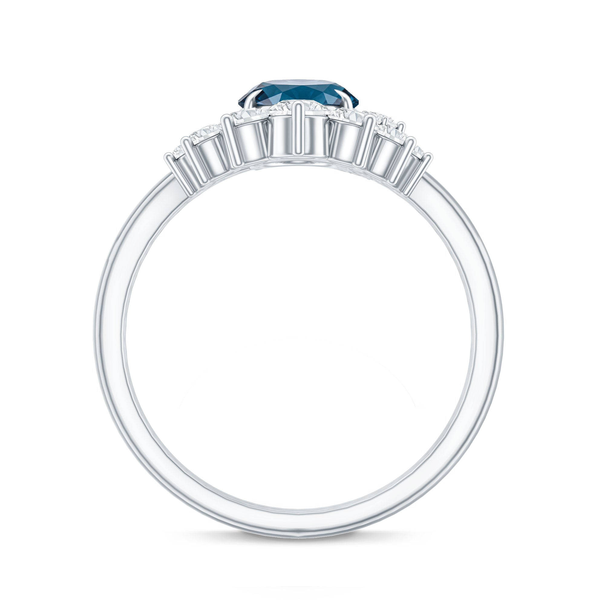 Oval London Blue Topaz and Diamond Designer Ring Set AAA - Rosec Jewels