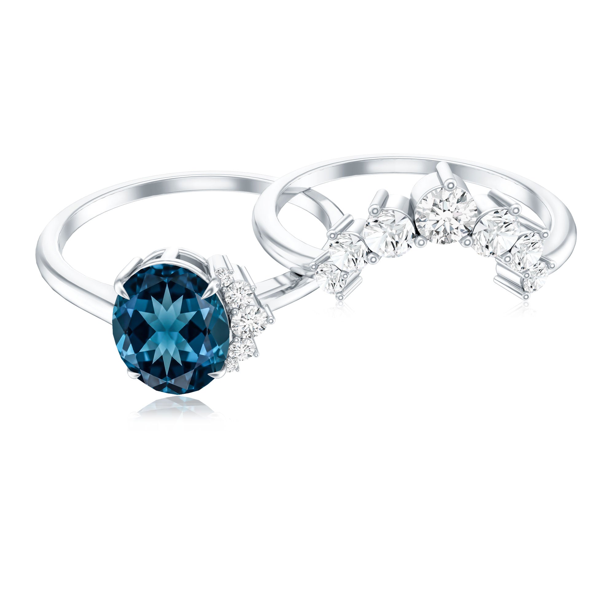 Oval London Blue Topaz and Diamond Designer Ring Set AAA - Rosec Jewels