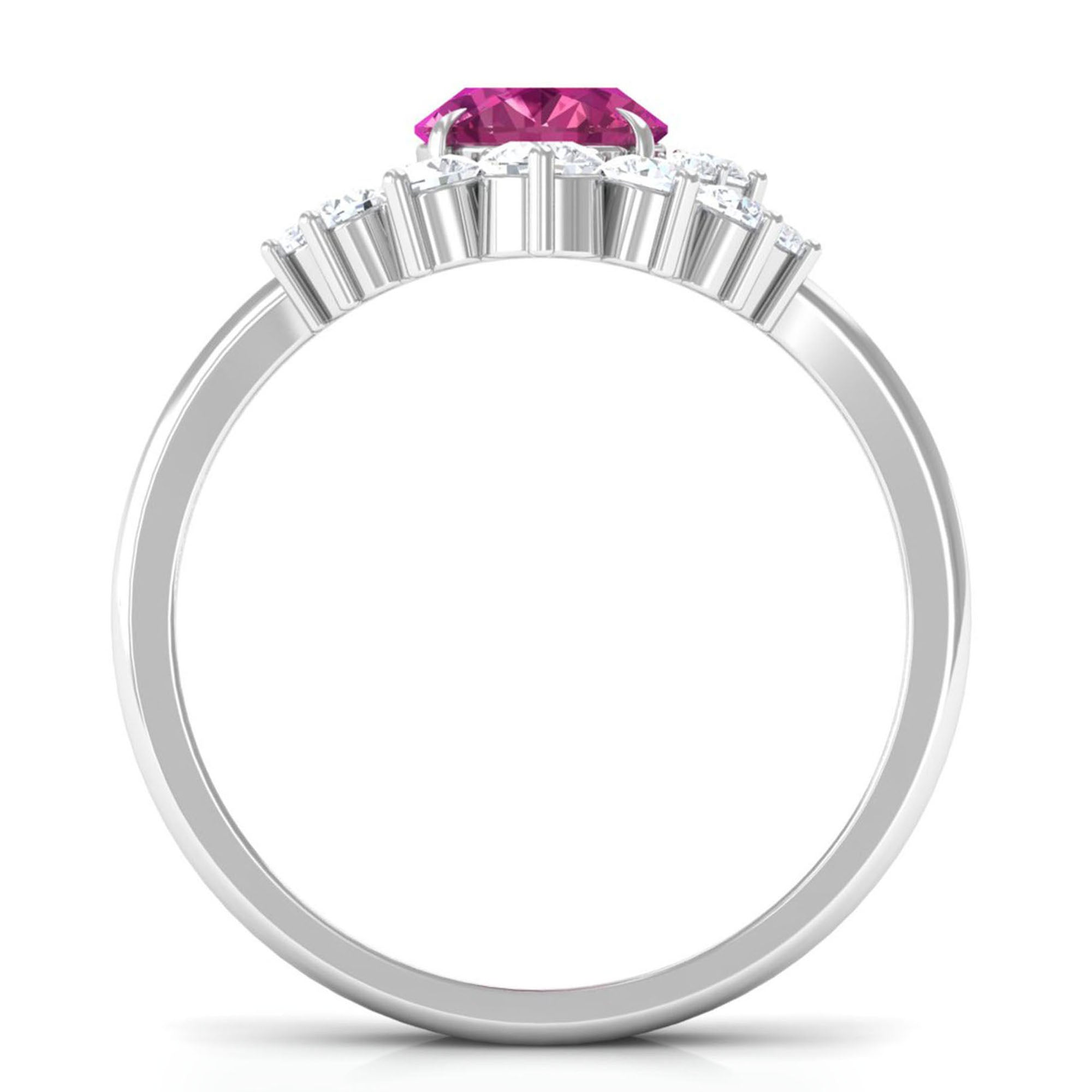 1 Carat Oval Pink Tourmaline and Diamond Wedding Ring Set AAA - Rosec Jewels