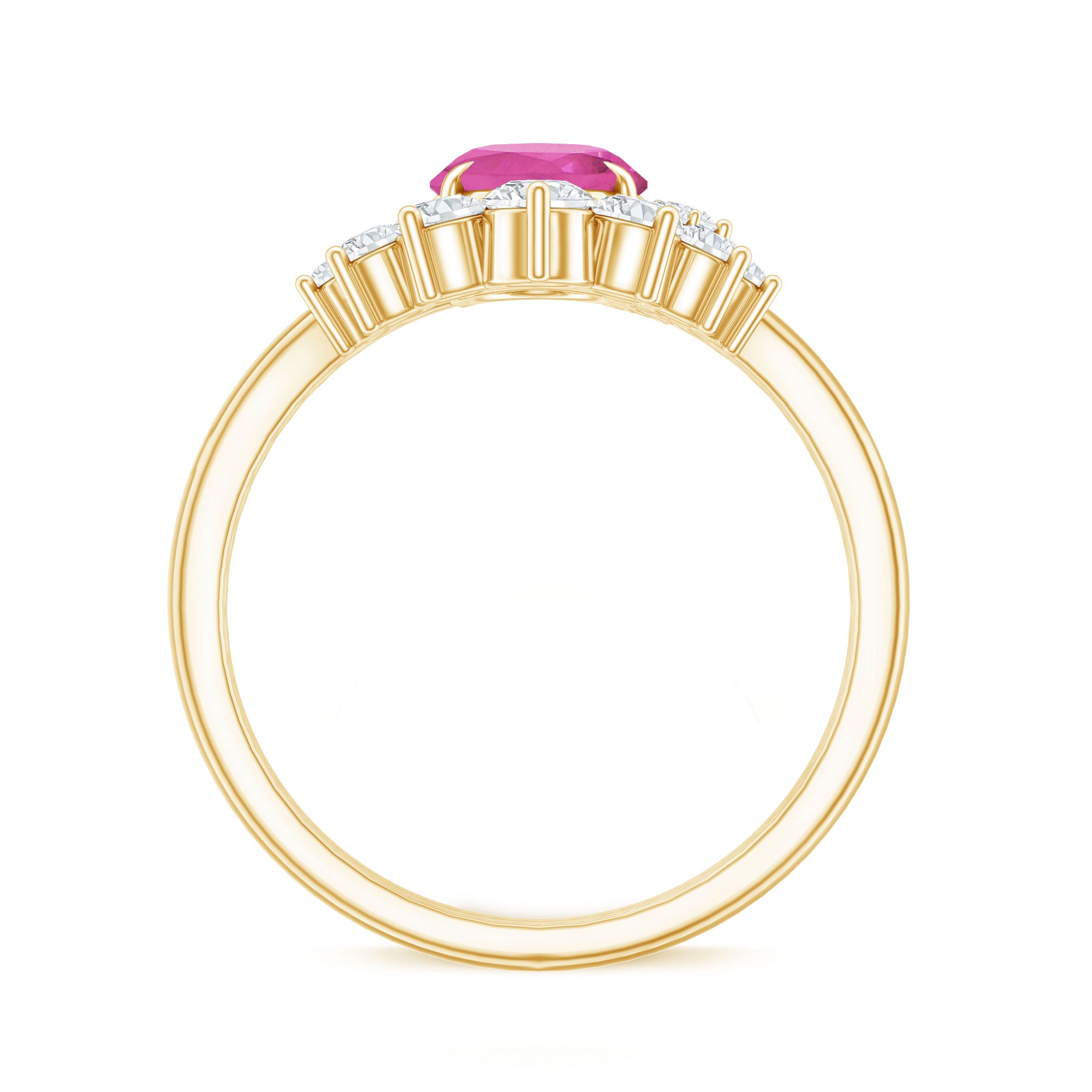 1 Carat Oval Pink Tourmaline and Diamond Wedding Ring Set AAA - Rosec Jewels