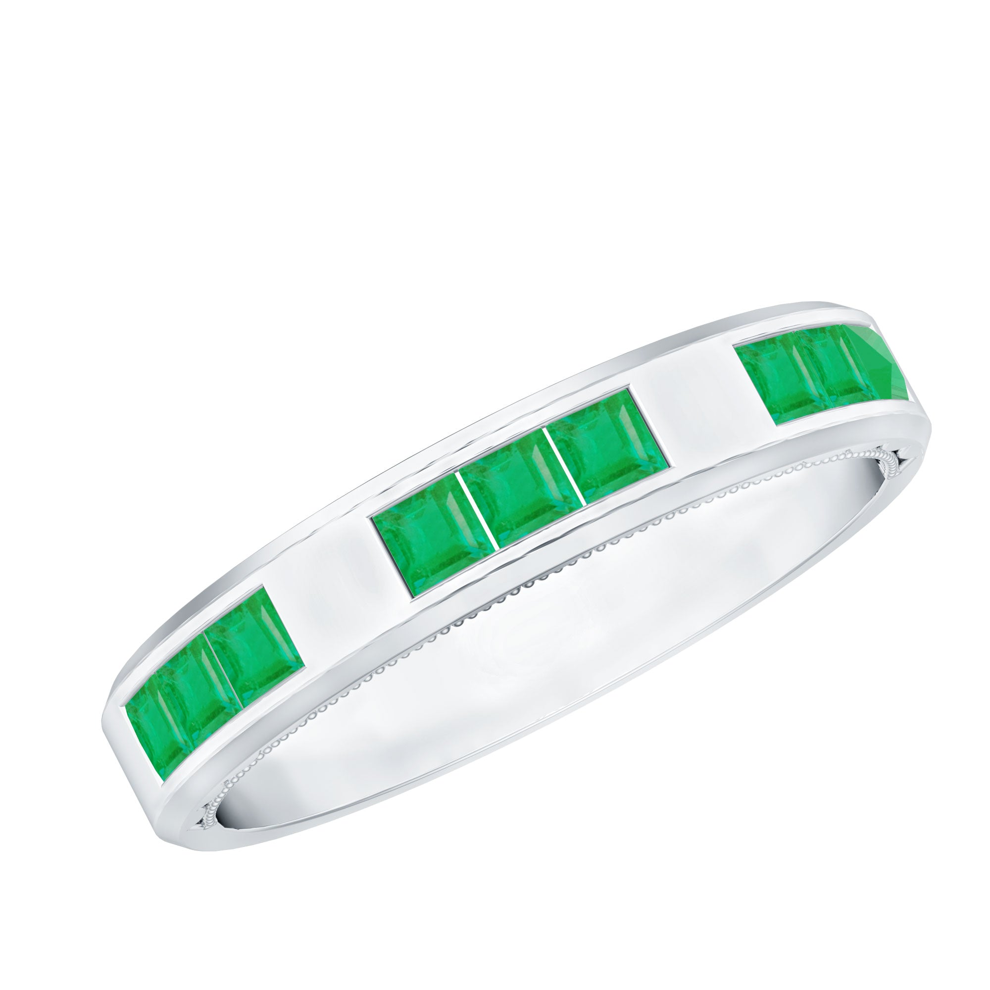 Rosec Jewels-Princess Cut Emerald Mens Wedding Band in Channel Setting