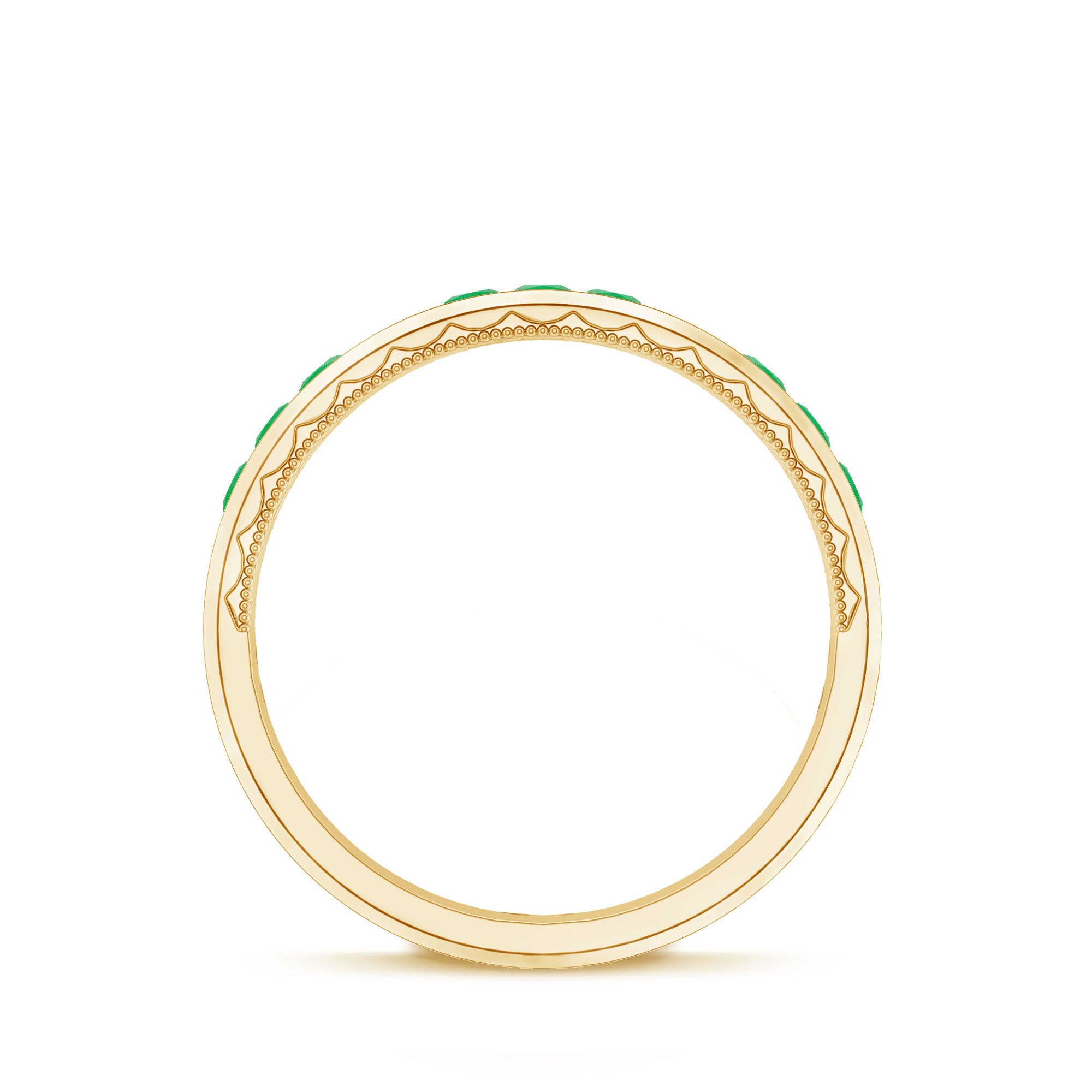 Rosec Jewels-Princess Cut Emerald Mens Wedding Band in Channel Setting