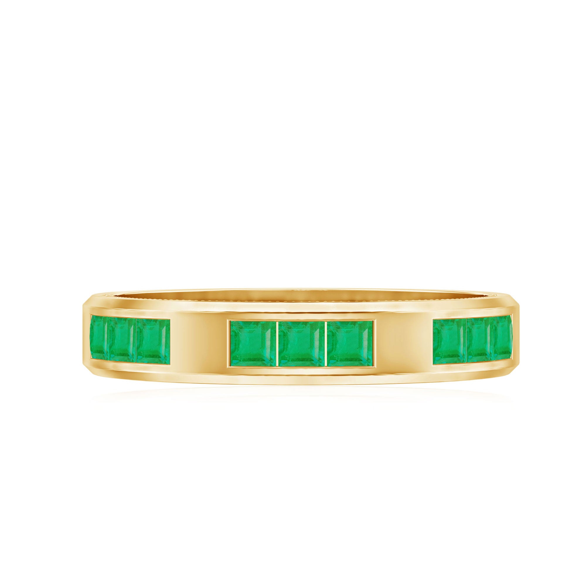 Rosec Jewels-Princess Cut Emerald Mens Wedding Band in Channel Setting
