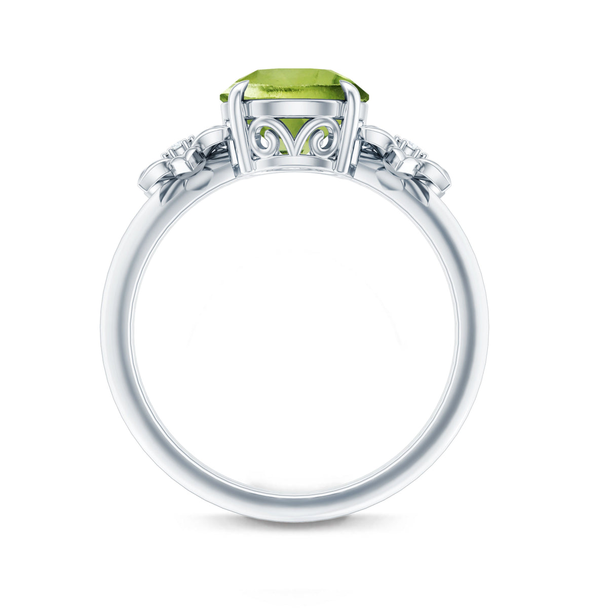 Natural 2 Carat Peridot Flower Engagement Ring with Diamond AAA - Rosec Jewels