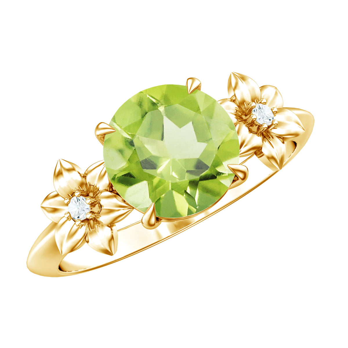 Natural 2 Carat Peridot Flower Engagement Ring with Diamond AAA - Rosec Jewels