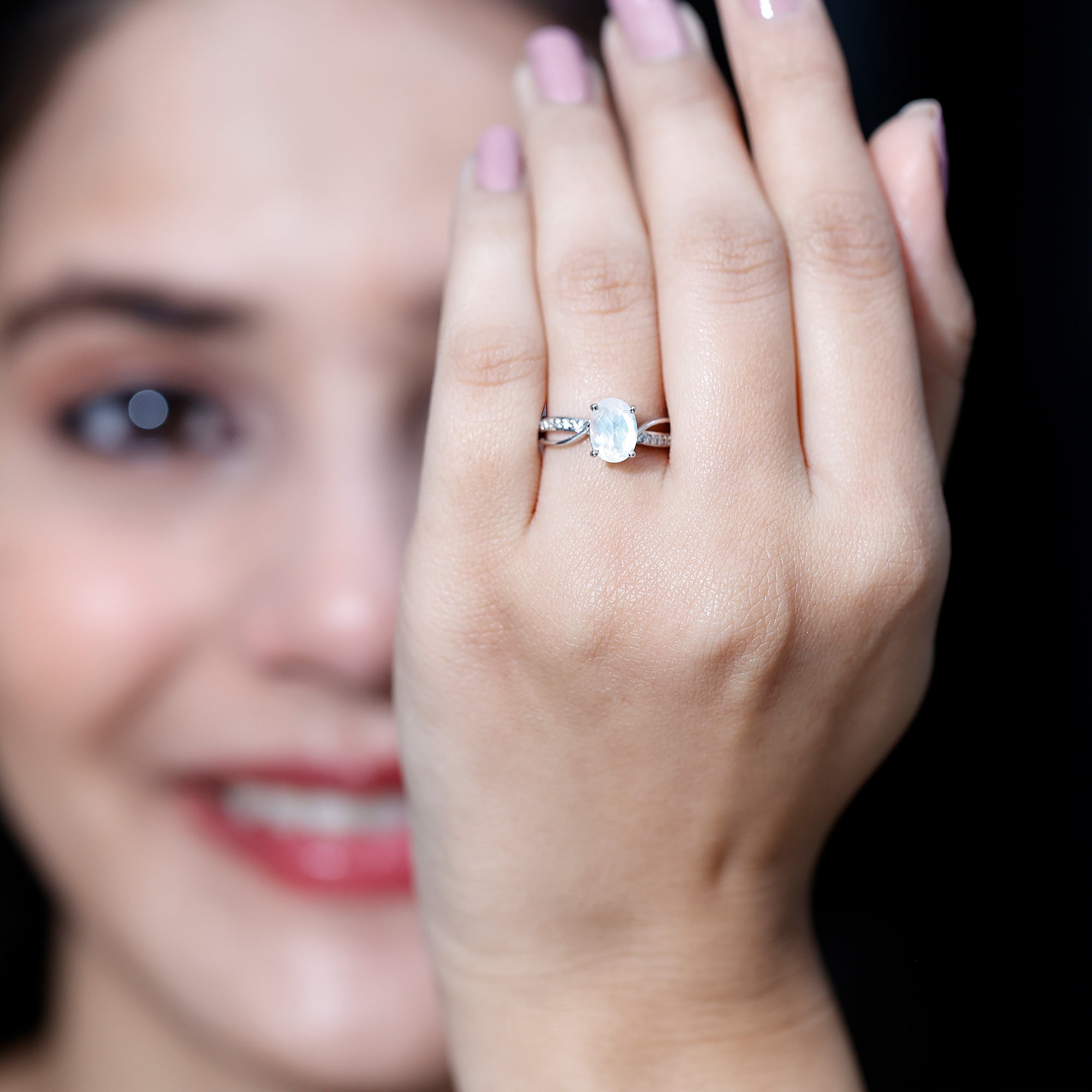 Oval Moonstone Infinity Engagement Ring with Diamond AAA - Rosec Jewels