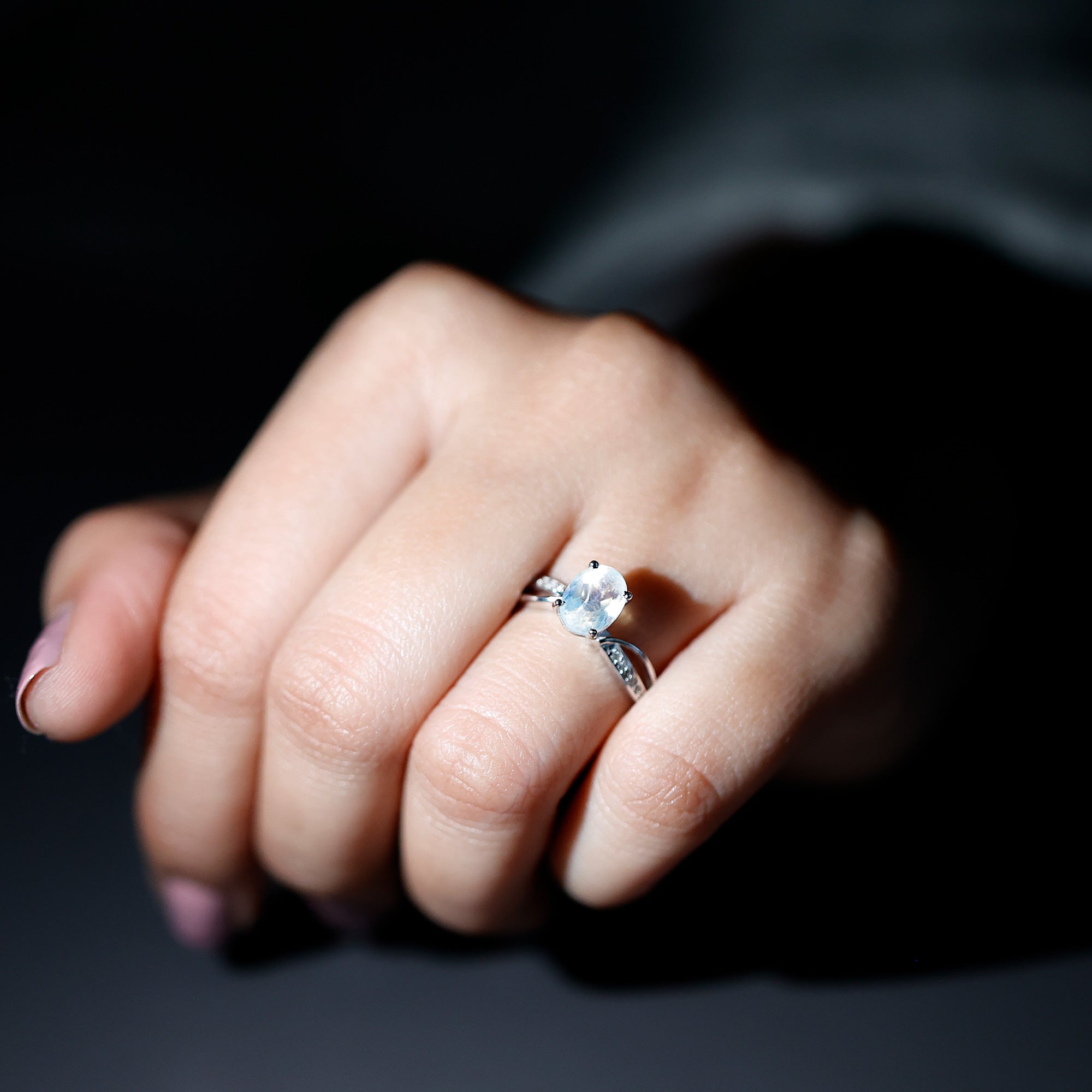 Oval Moonstone Infinity Engagement Ring with Diamond AAA - Rosec Jewels
