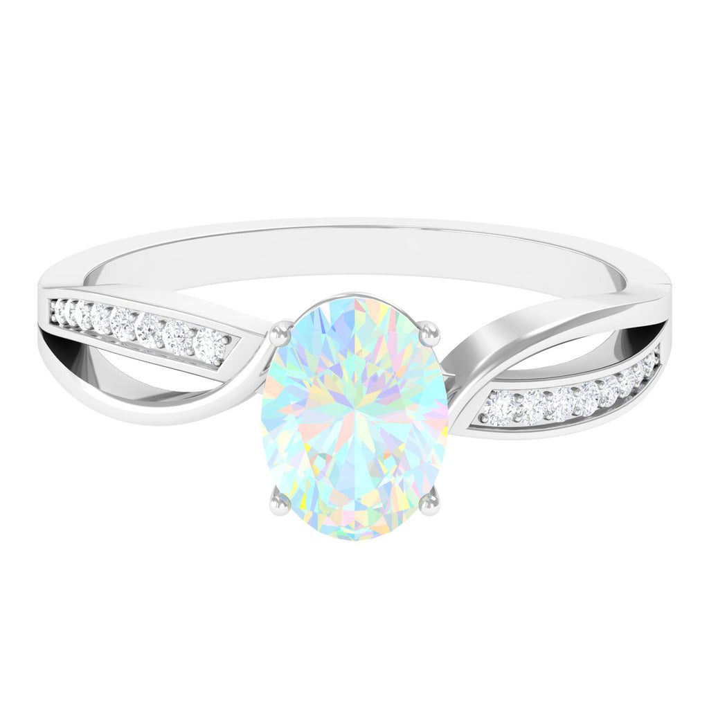 Rosec Jewels-1.25 CT Oval Cut Ethiopian Opal Solitaire Ring with Diamond