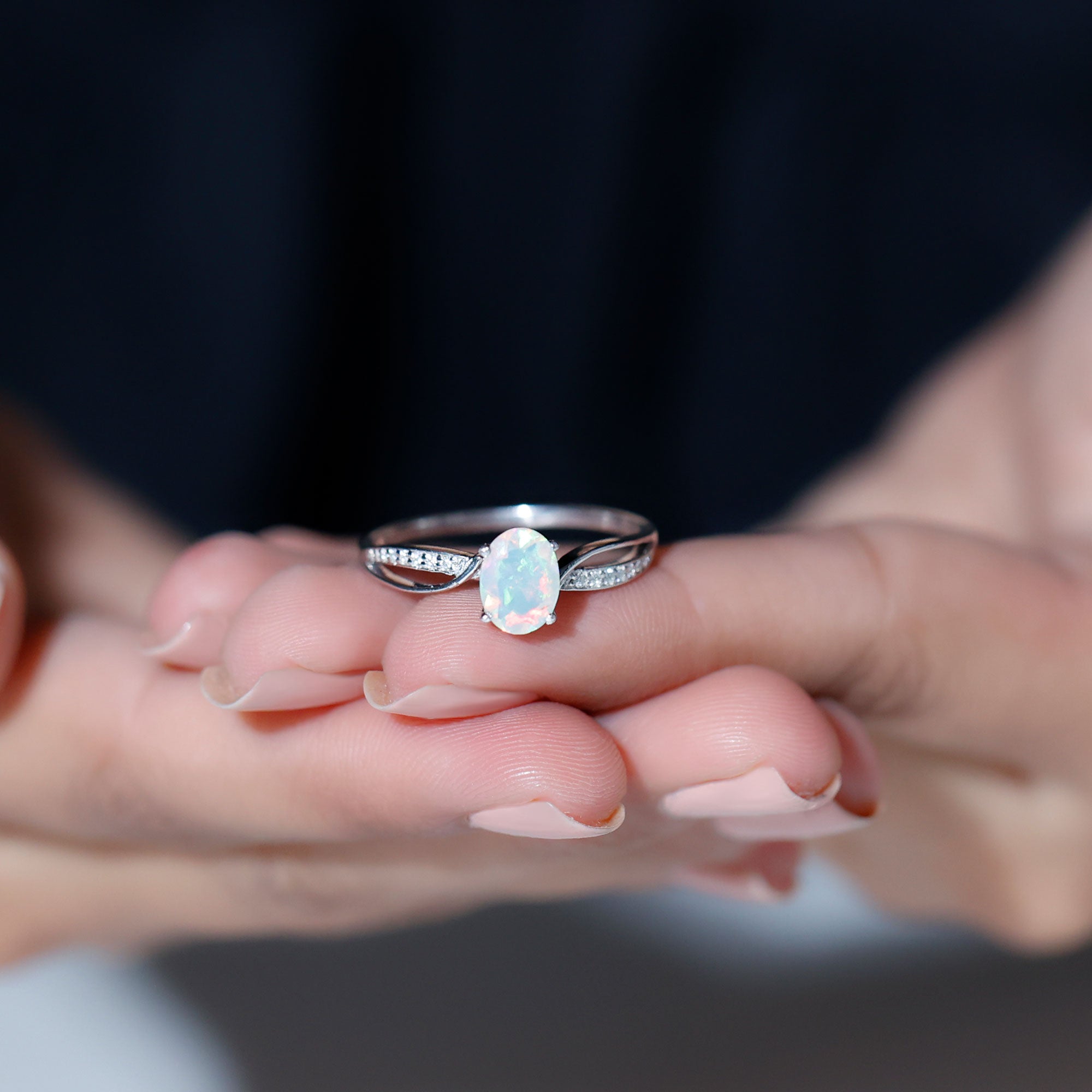 Natural 1.2 Carat Oval Opalescent Diamond Engagement Ring with Split Shank AAA - Rosec Jewels