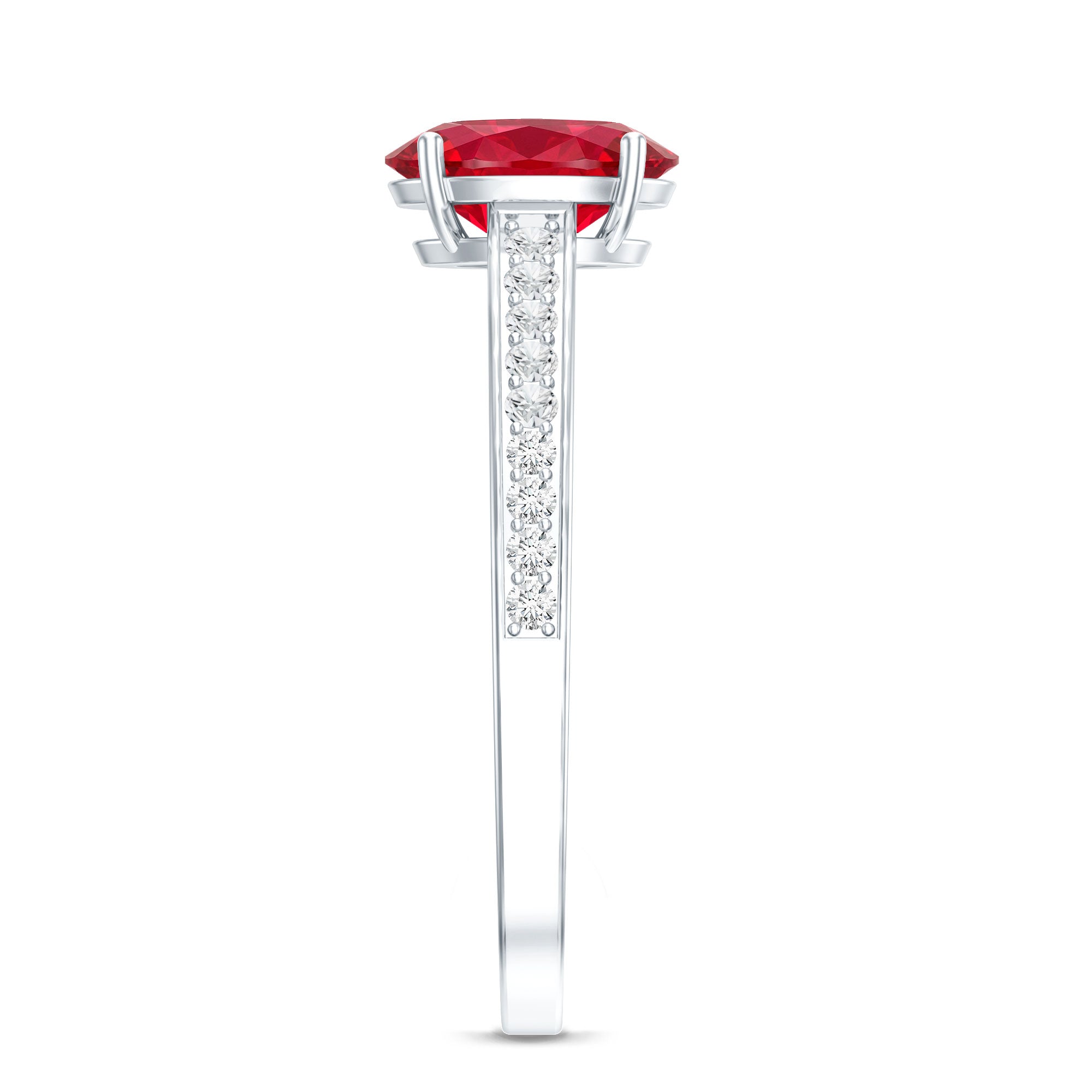 1.5 Carat Lab Grown Ruby Oval Engagement Ring with Diamond Side Stones AAAA - Rosec Jewels