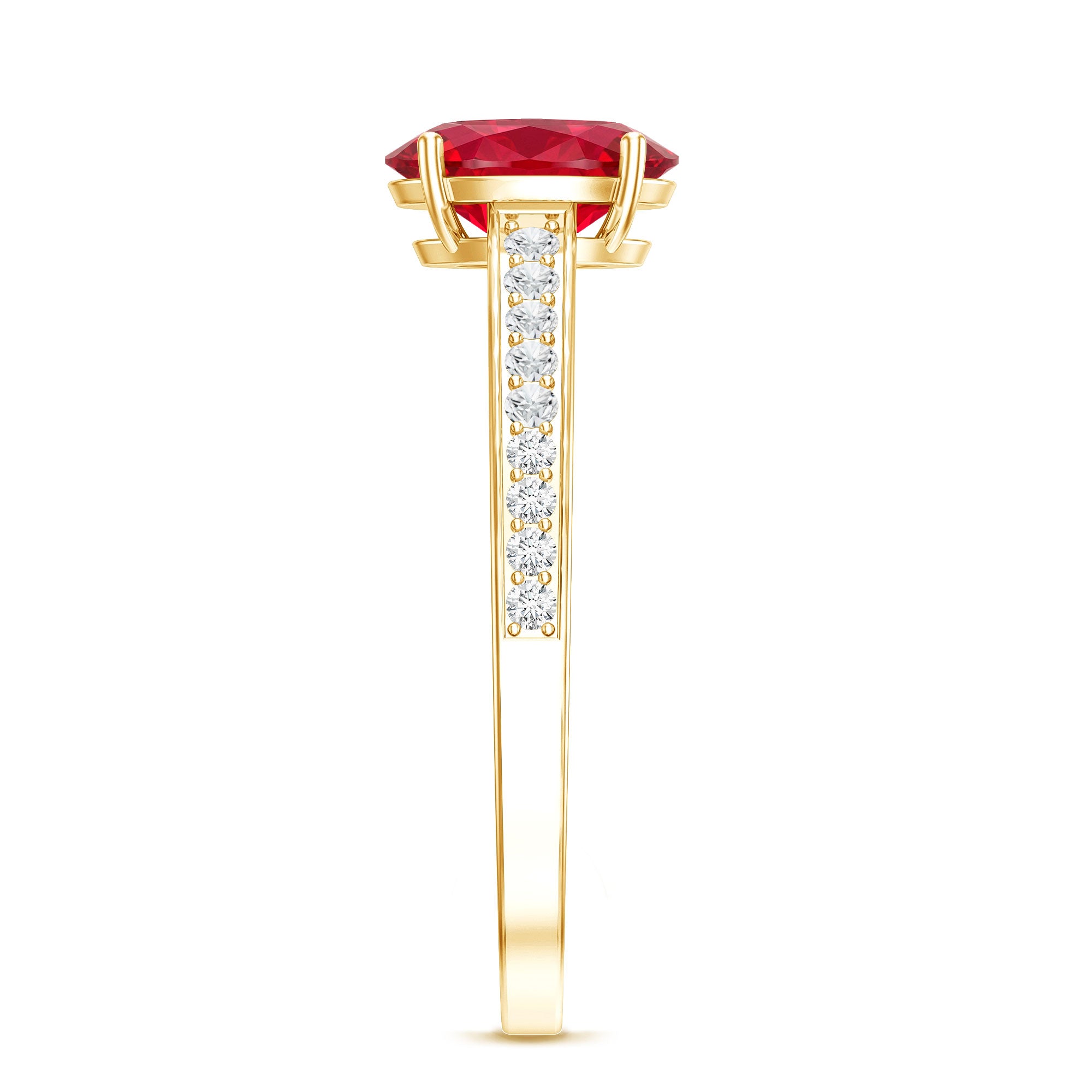 1.5 Carat Lab Grown Ruby Oval Engagement Ring with Diamond Side Stones AAAA - Rosec Jewels