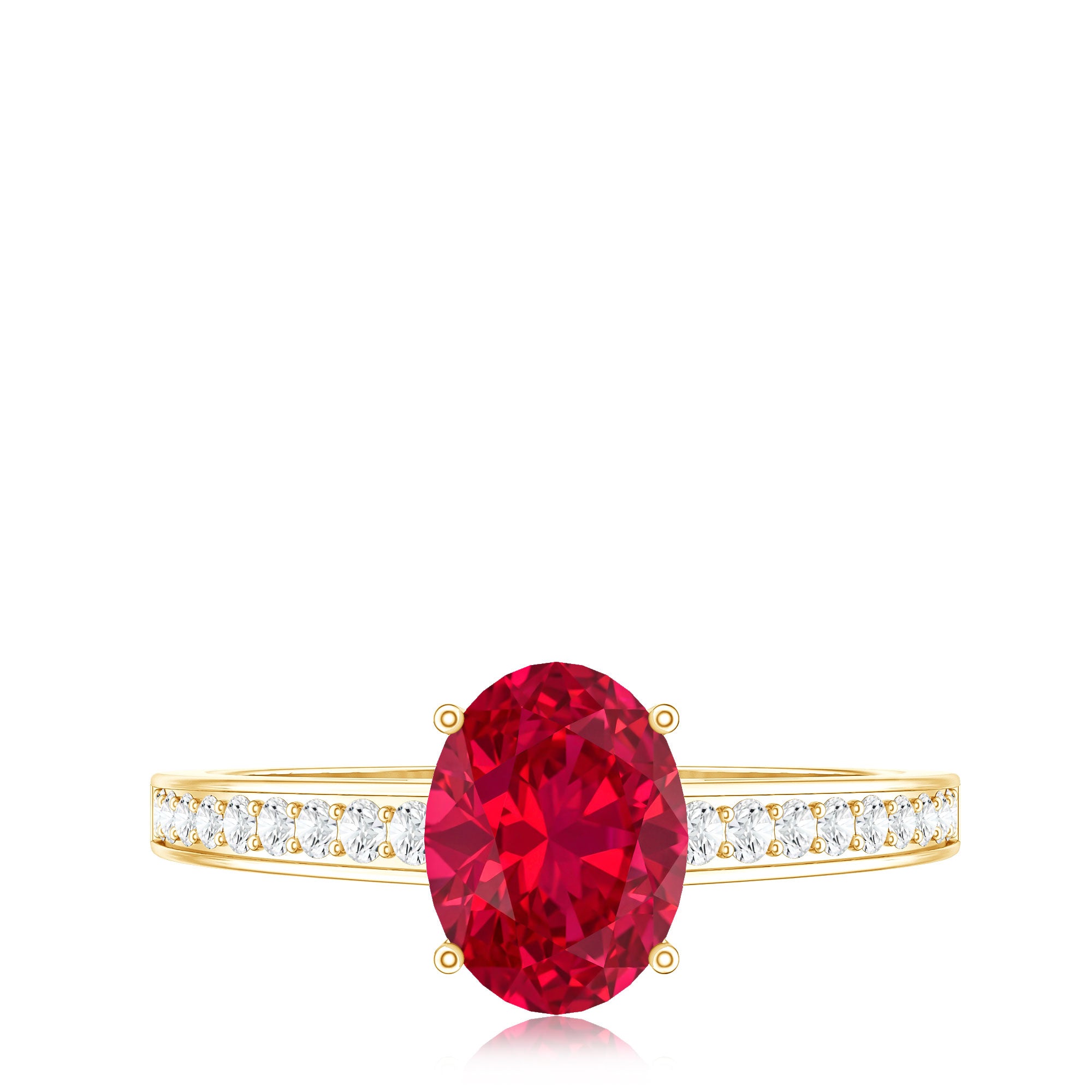 1.5 Carat Lab Grown Ruby Oval Engagement Ring with Diamond Side Stones AAAA - Rosec Jewels