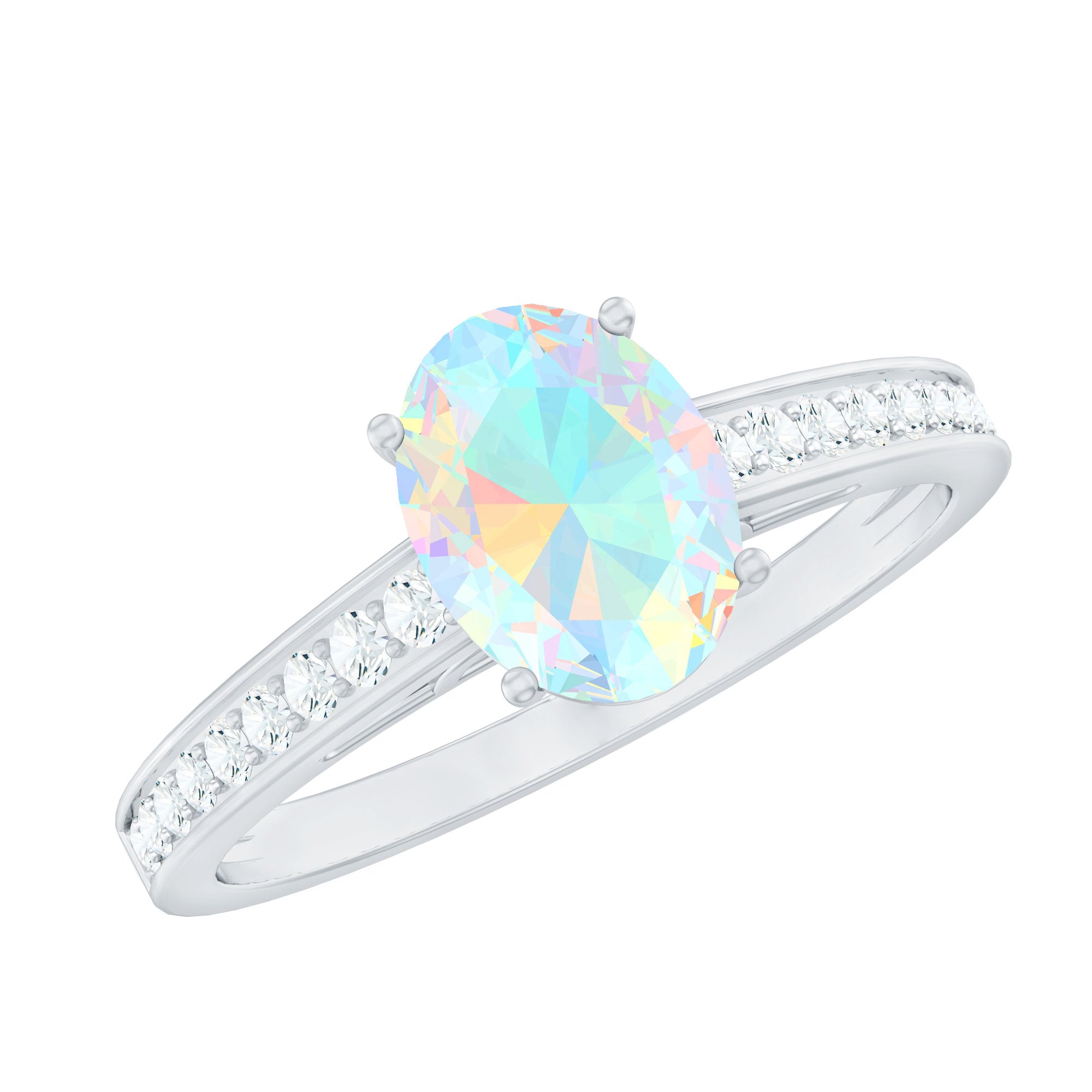 Natural 6X8mm Ethiopian Opal Oval Engagement Ring with Diamond Side Stones