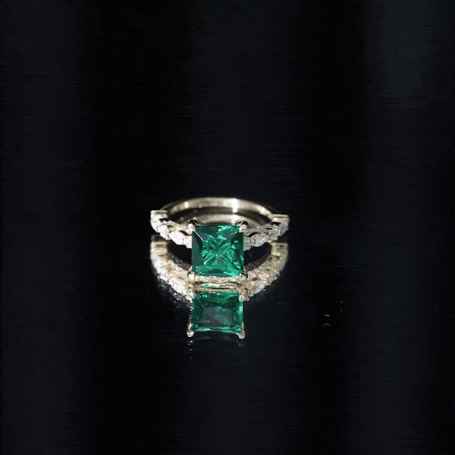 2.4 Carat Solitaire Lab Emerald Princess Cut Engagement Ring with Moissanite AAAA - Rosec Jewels