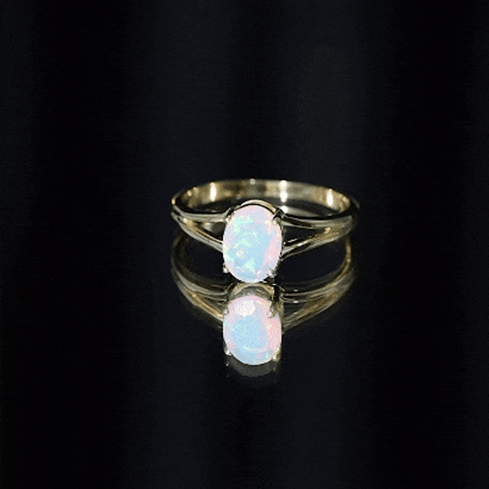 1.2 Carat Genuine Oval Ethiopian Rainbow Opal Split Shank Engagement Ring AAA - Rosec Jewels