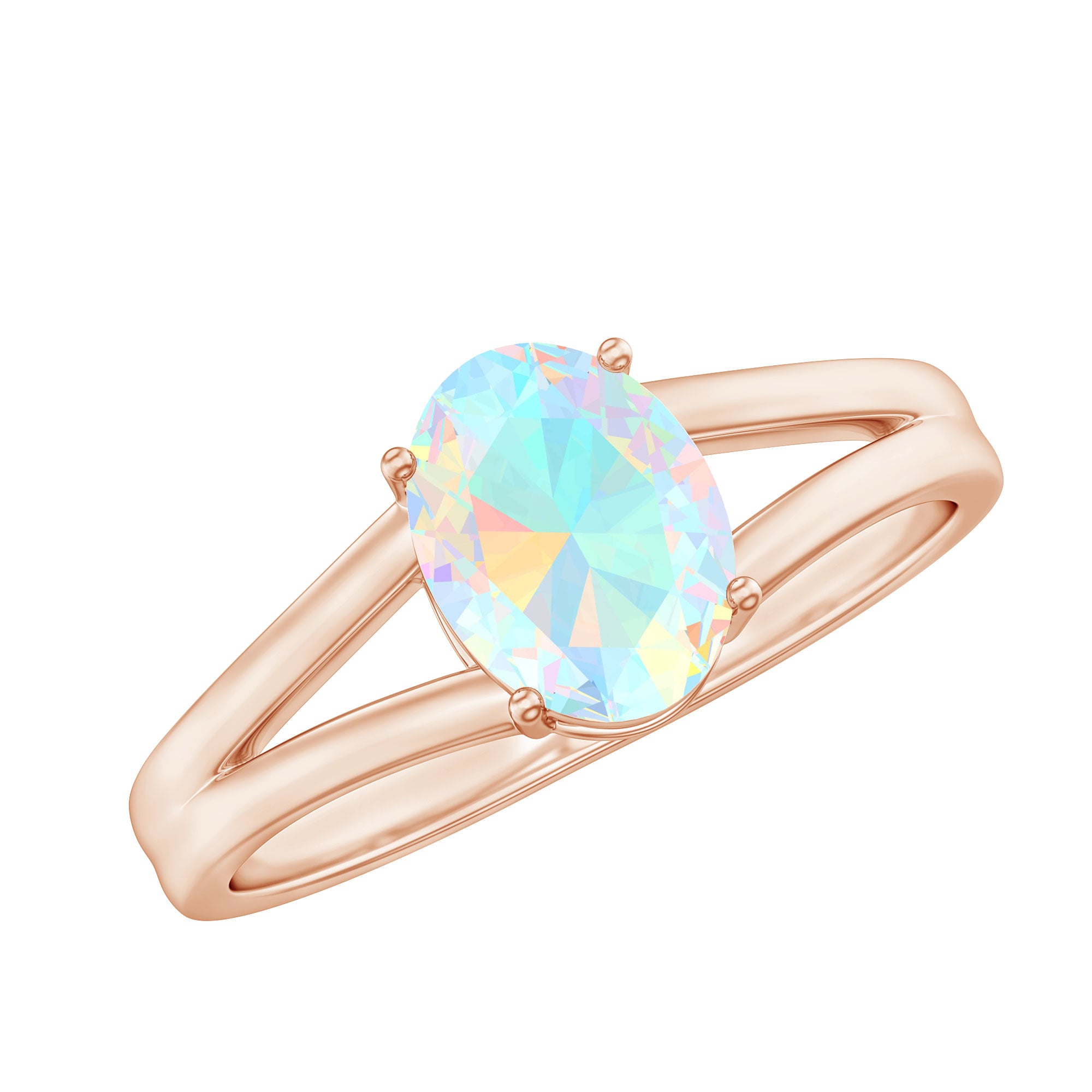 1.2 Carat Genuine Oval Ethiopian Rainbow Opal Split Shank Engagement Ring AAA - Rosec Jewels