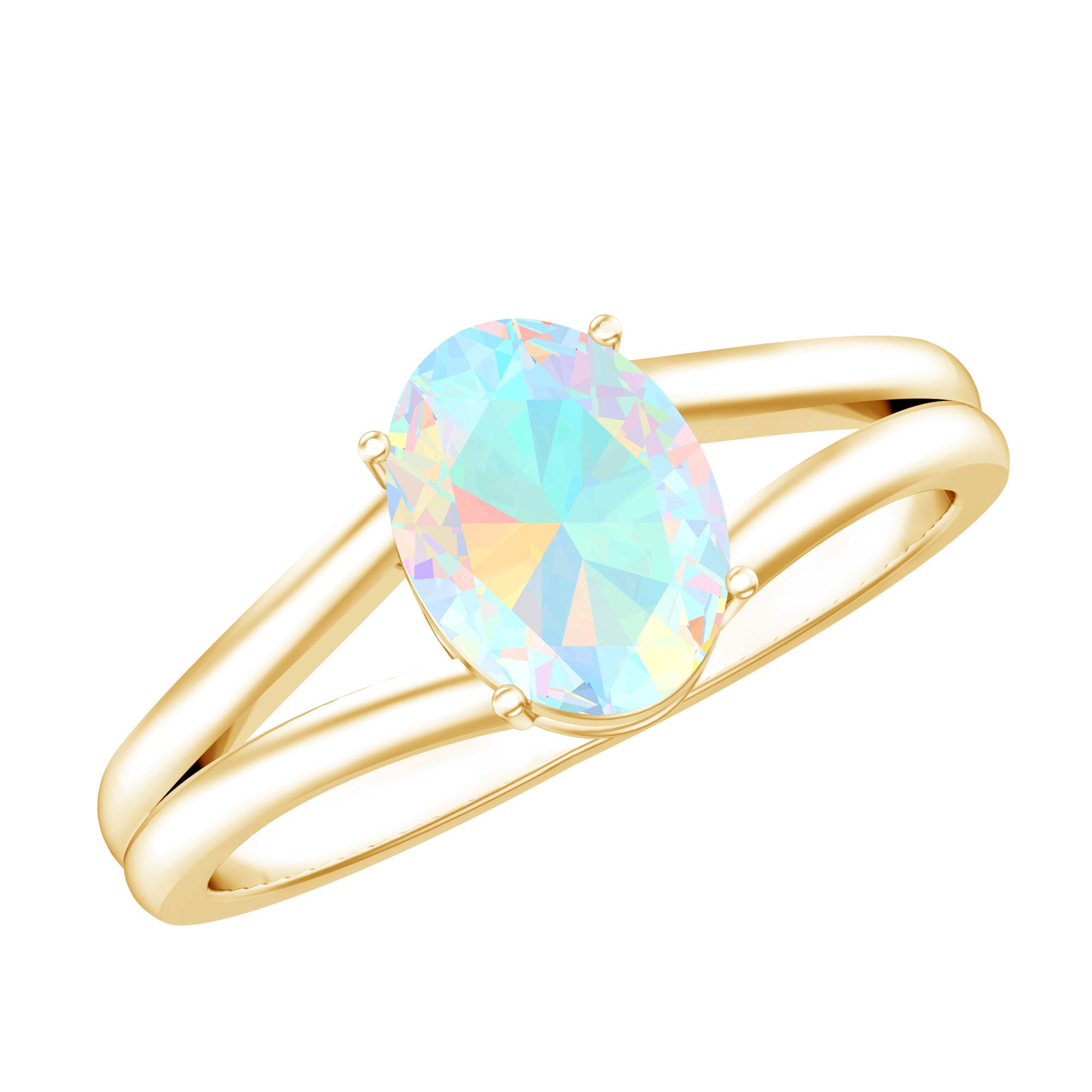 1.2 Carat Genuine Oval Ethiopian Rainbow Opal Split Shank Engagement Ring AAA - Rosec Jewels