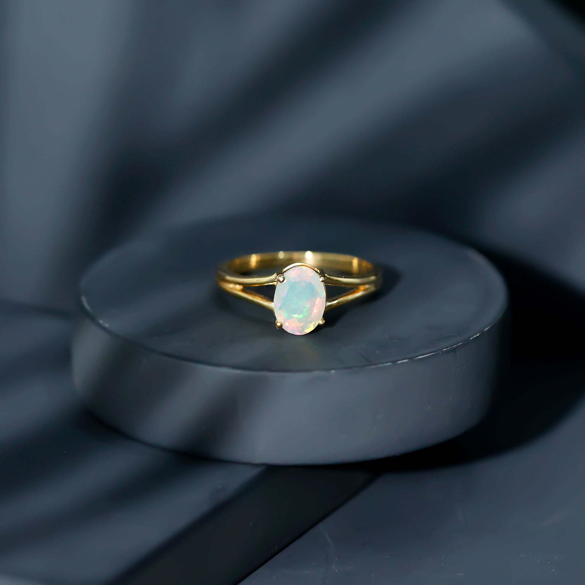 1.2 Carat Genuine Oval Ethiopian Rainbow Opal Split Shank Engagement Ring AAA - Rosec Jewels