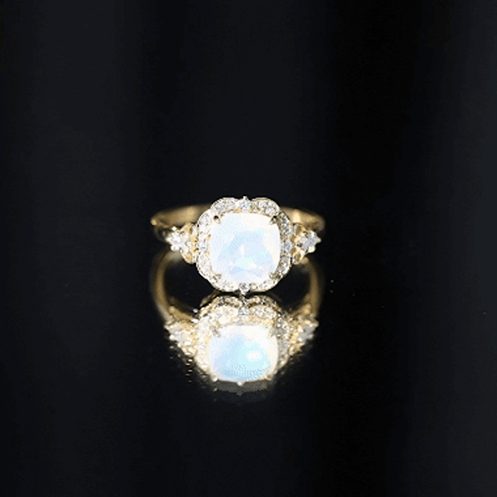 Real Cushion Cut Ethiopian Opal Antique Looking Engagement Ring with Diamond AAA - Rosec Jewels