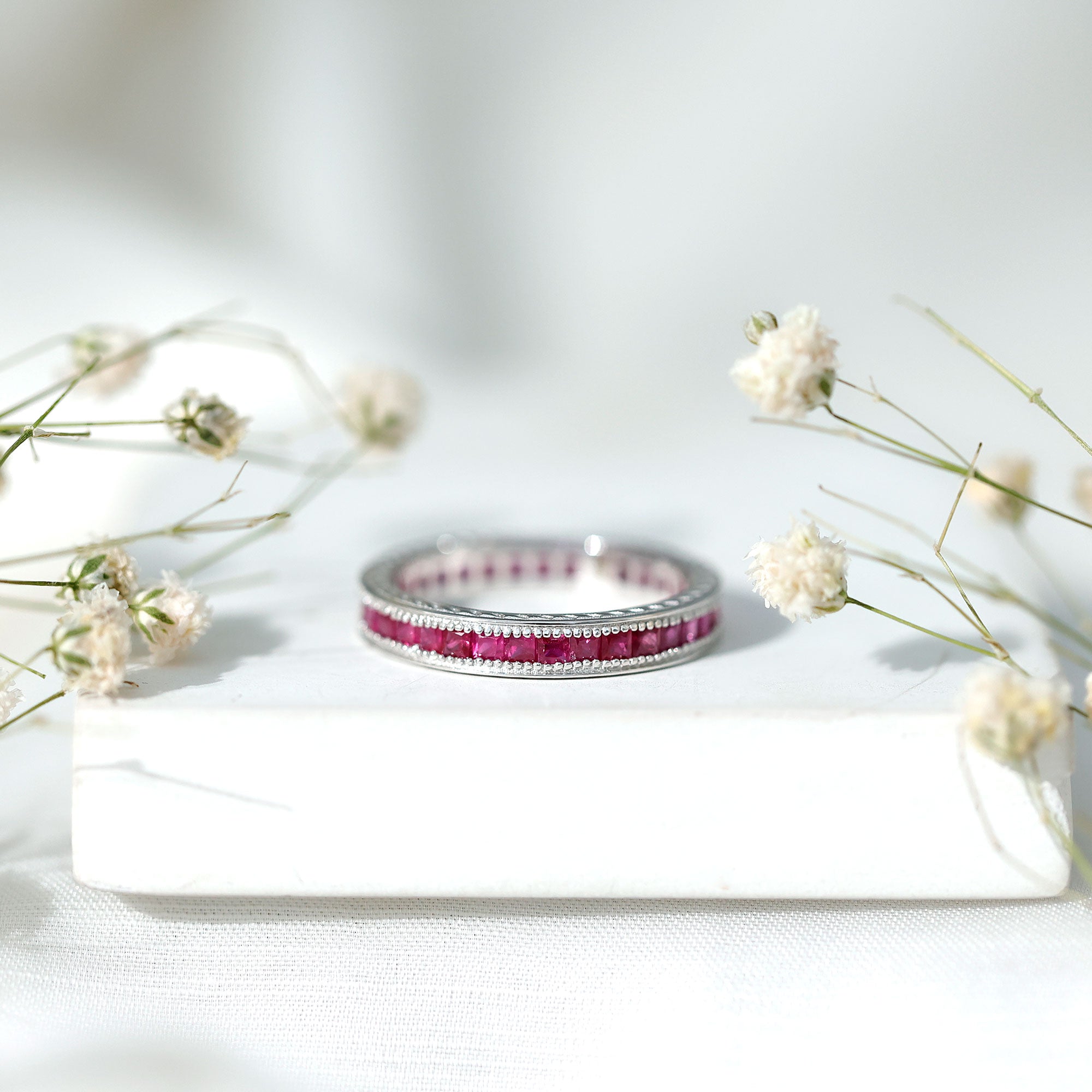 Rosec Jewels-Genuine 1.7 Carat Princess Cut Ruby Eternity Wedding Ring for Women