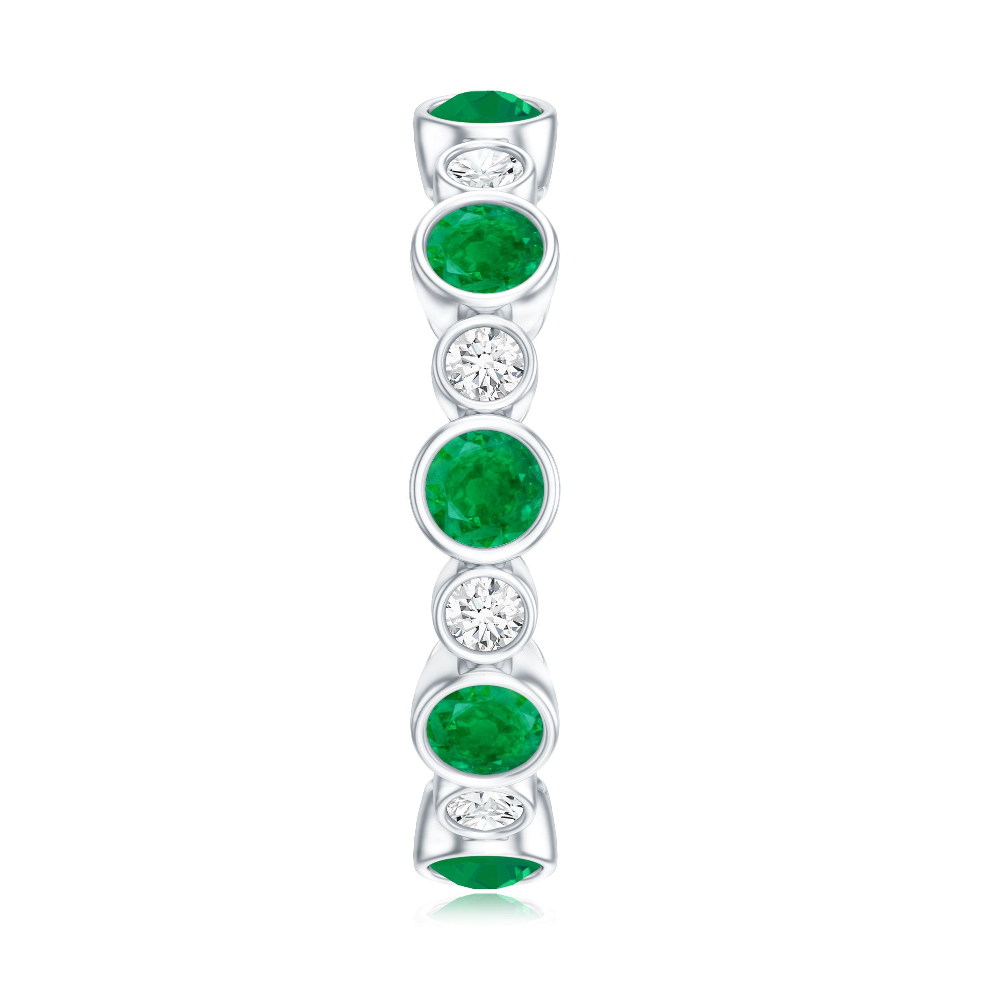Bezel Set Round Emerald and Diamond Eternity Wedding Band AAA - Rosec Jewels