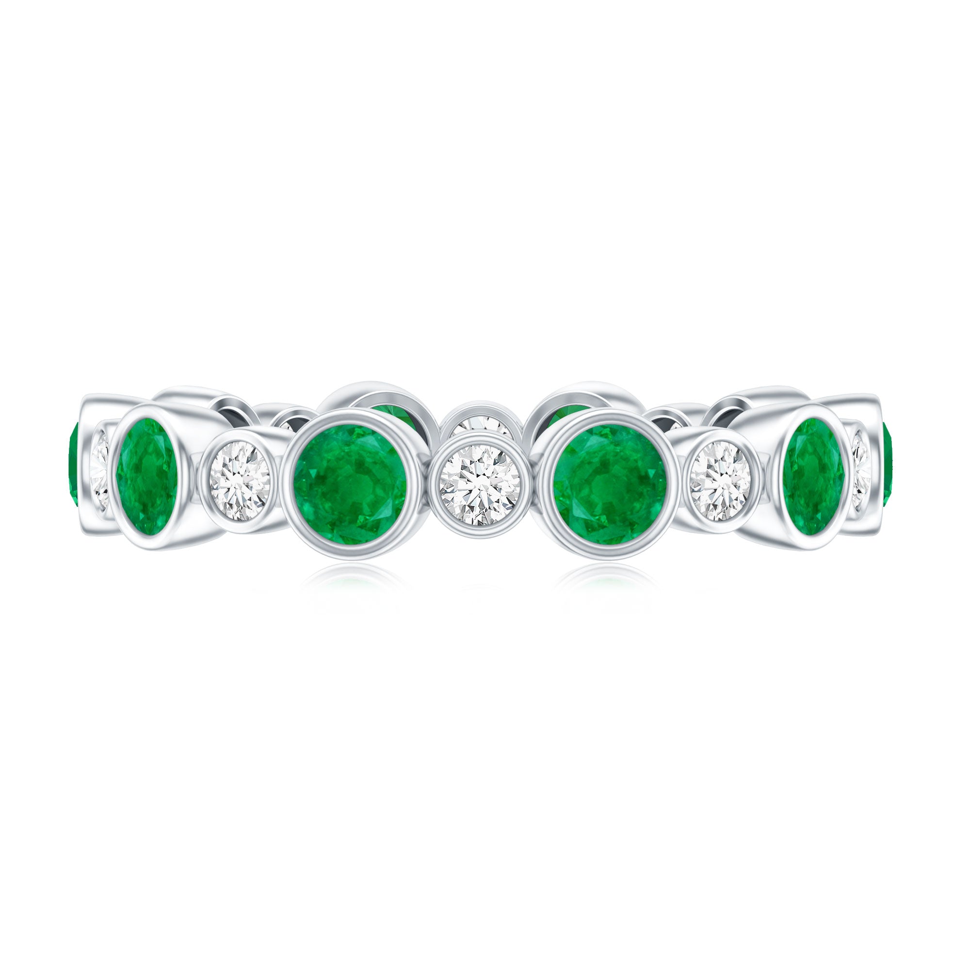 Bezel Set Round Emerald and Diamond Eternity Wedding Band AAA - Rosec Jewels