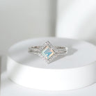 1 CT Minimal Princess Cut Ethiopian Opal and Moissanite Engagement Enhancer Ring Set Ethiopian Opal - ( AAA ) - Quality 92.5 Sterling Silver 5.5 - Rosec Jewels
