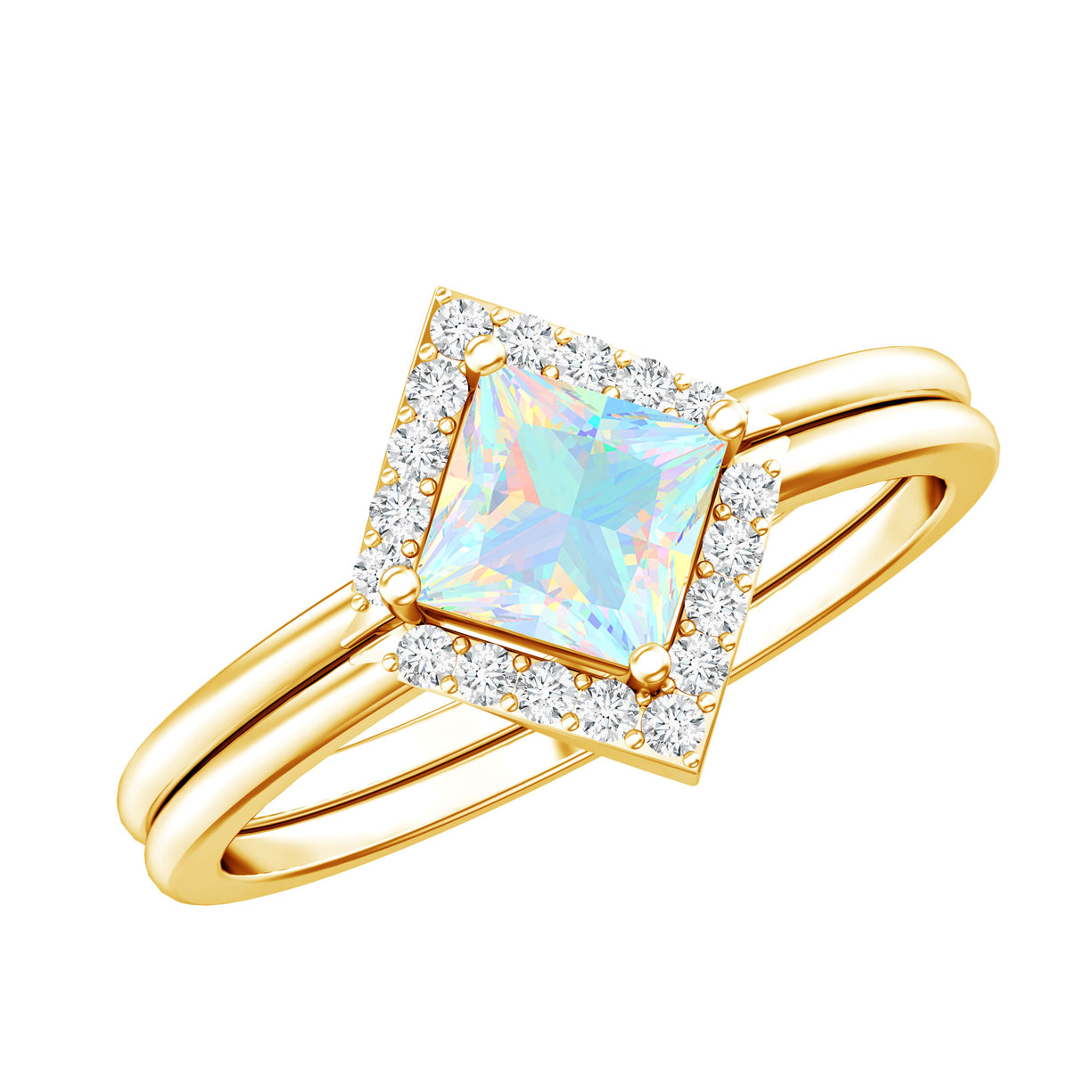 Natural Princess Cut Ethiopian Opal Engagement Ring with Diamond Enhancer AAA - Rosec Jewels