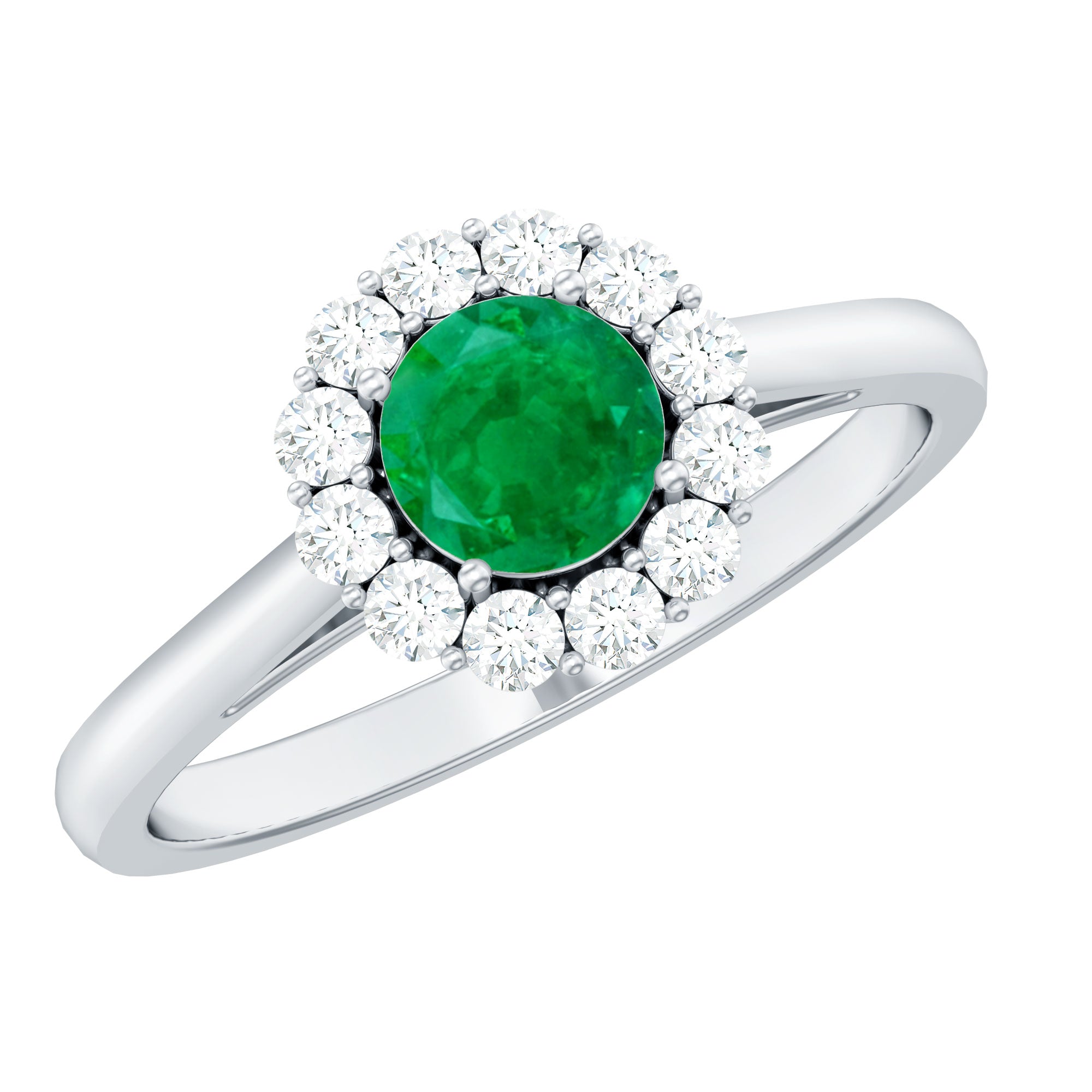 Round Emerald and Diamond Classic Engagement Ring