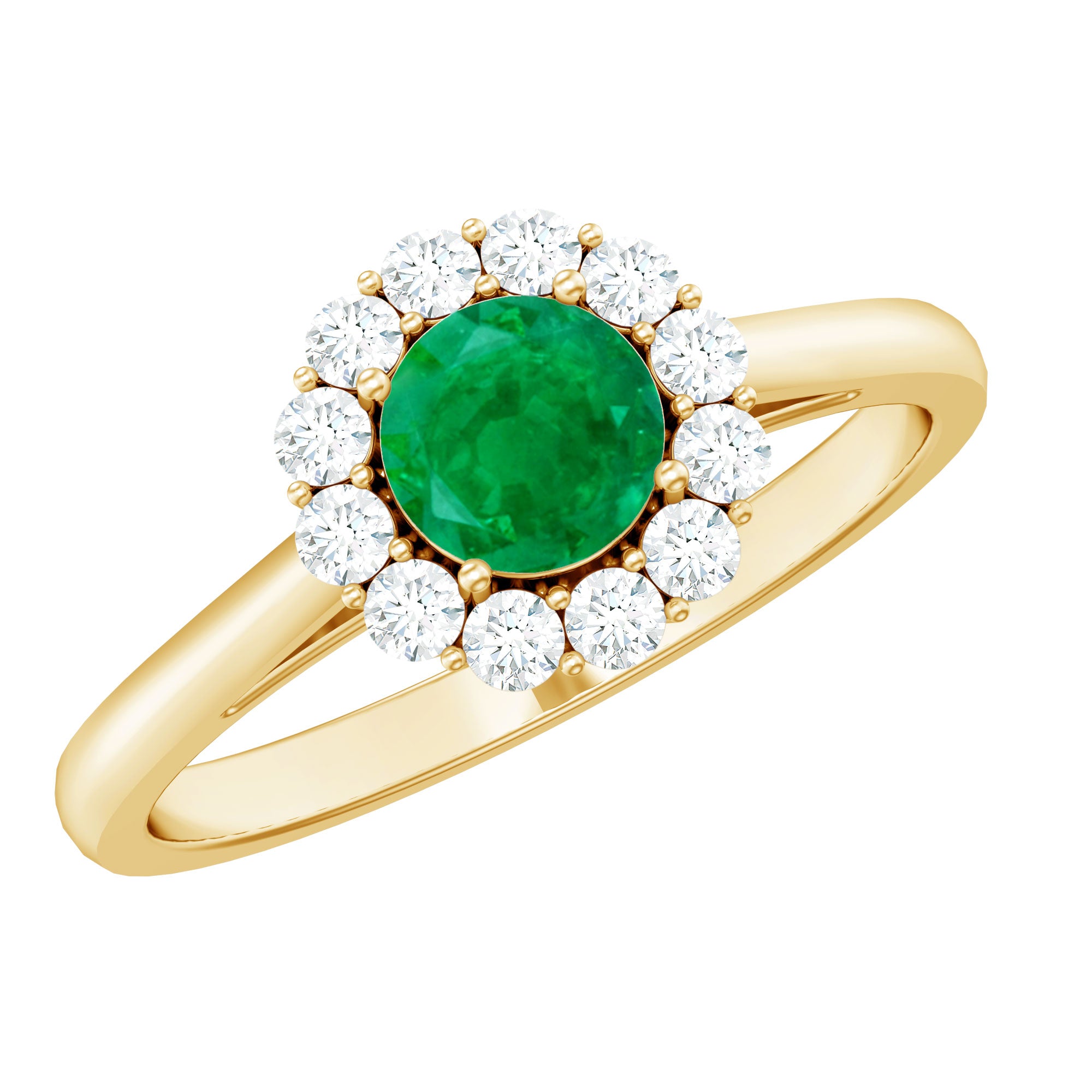 Round Emerald and Diamond Classic Engagement Ring AAA - Rosec Jewels
