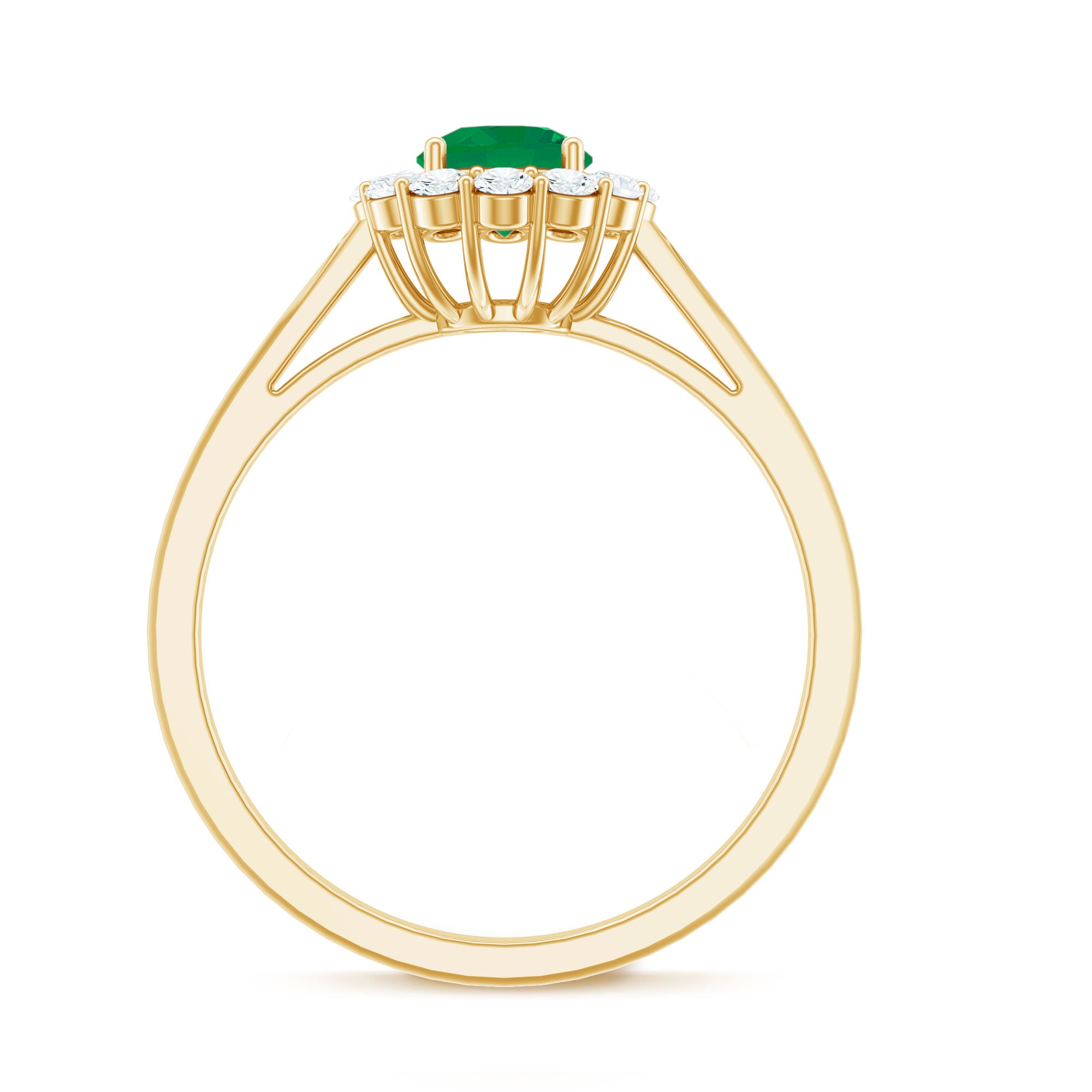 Rosec Jewels-Round Emerald and Diamond Classic Engagement Ring
