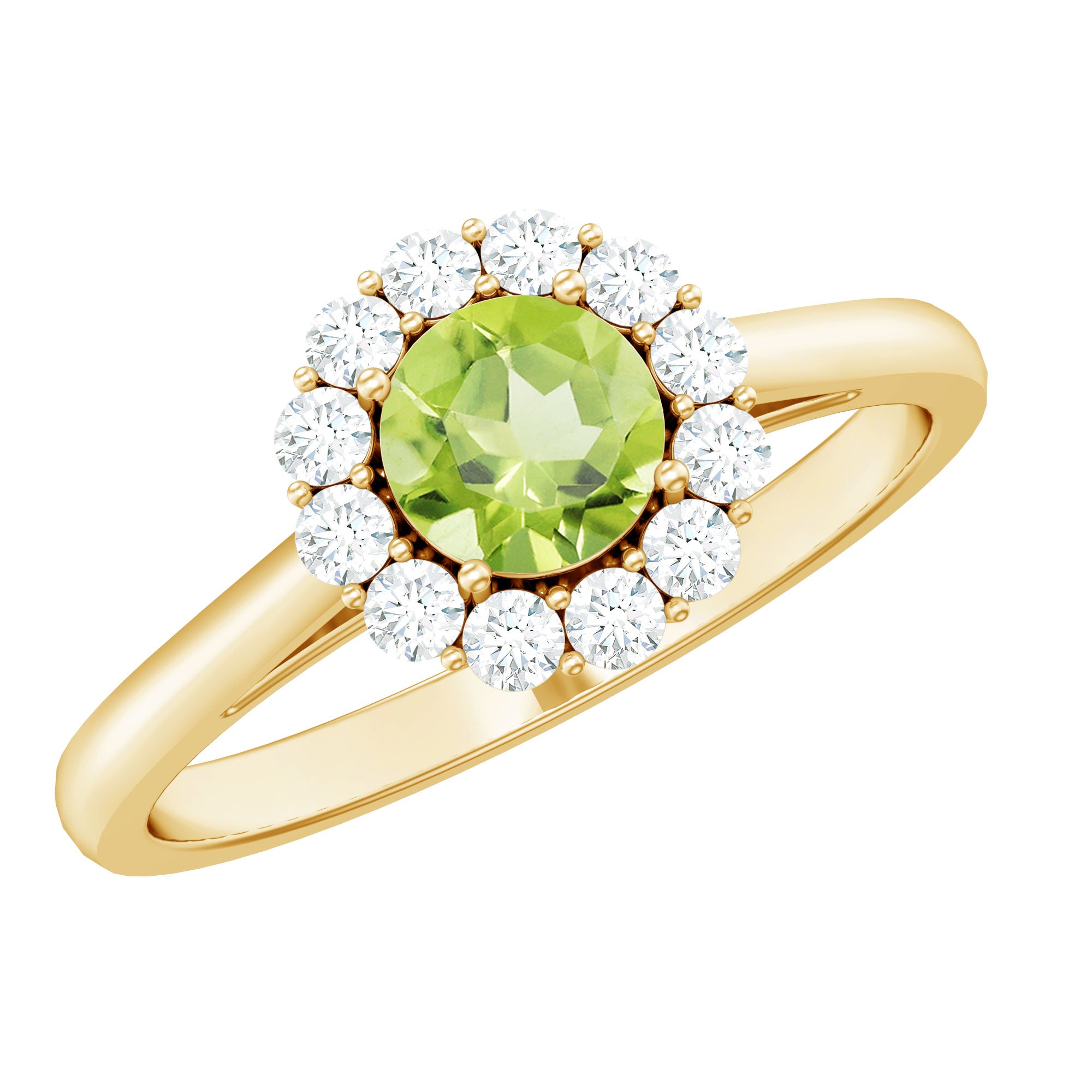 Natural Half Carat Peridot Engagement Ring with Diamond Halo AAA - Rosec Jewels